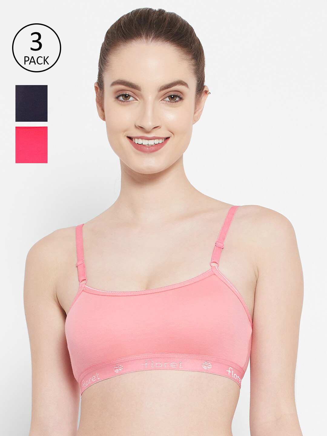 

Floret Set Of 3 Non Wired Non Padded Seamless Workout Bra, Rose