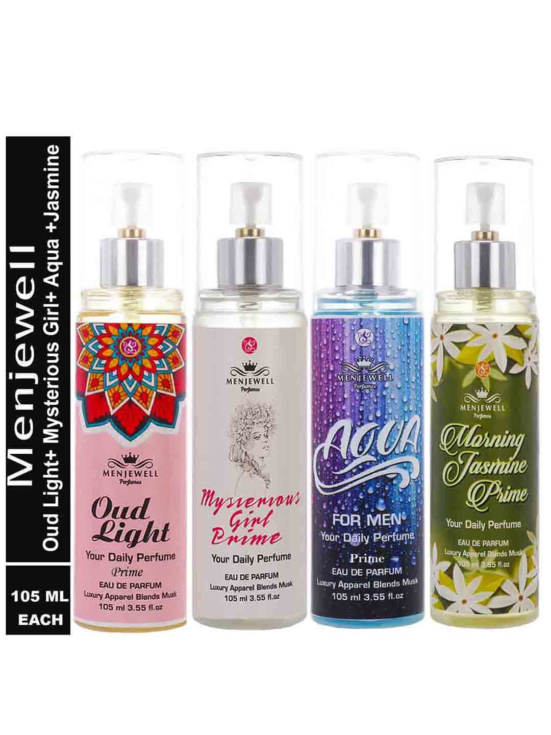 

Menjewell Pack of 4 Eau De Parfum - 105ml Each, Transparent