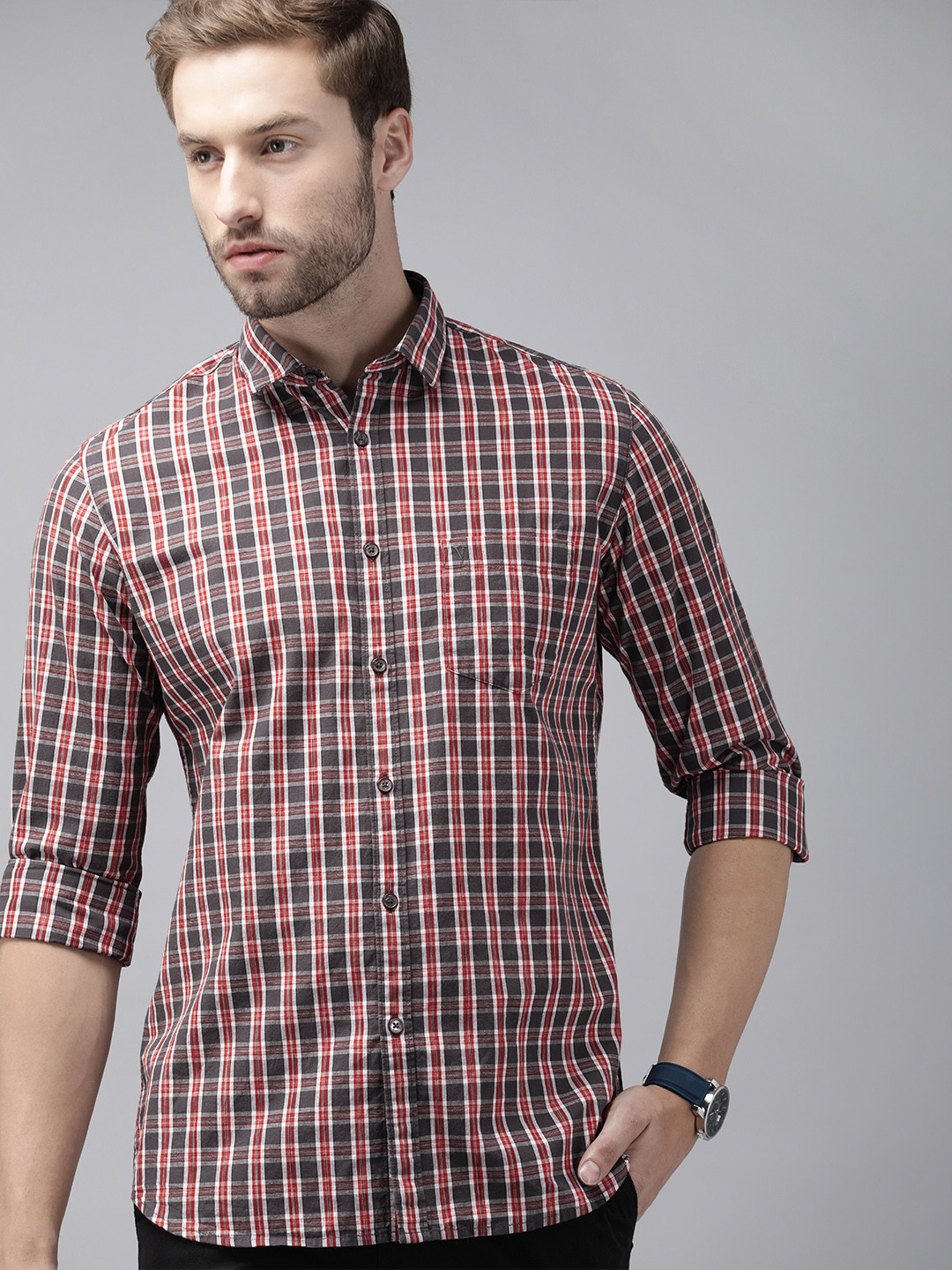 

Van Heusen Sport Men Red And Grey Slim Fit Checked Casual Shirt