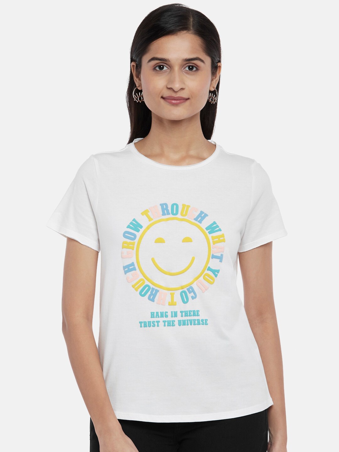 

People Women White Typography Printed T-shirt
