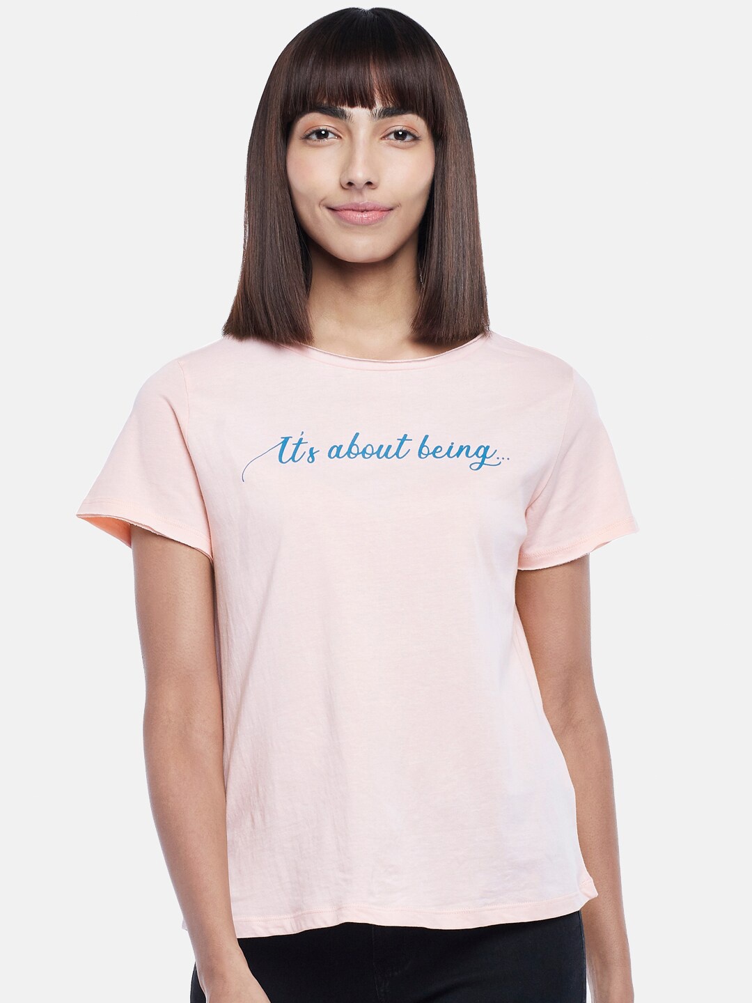 People Women Pink Typography Printed T-shirt