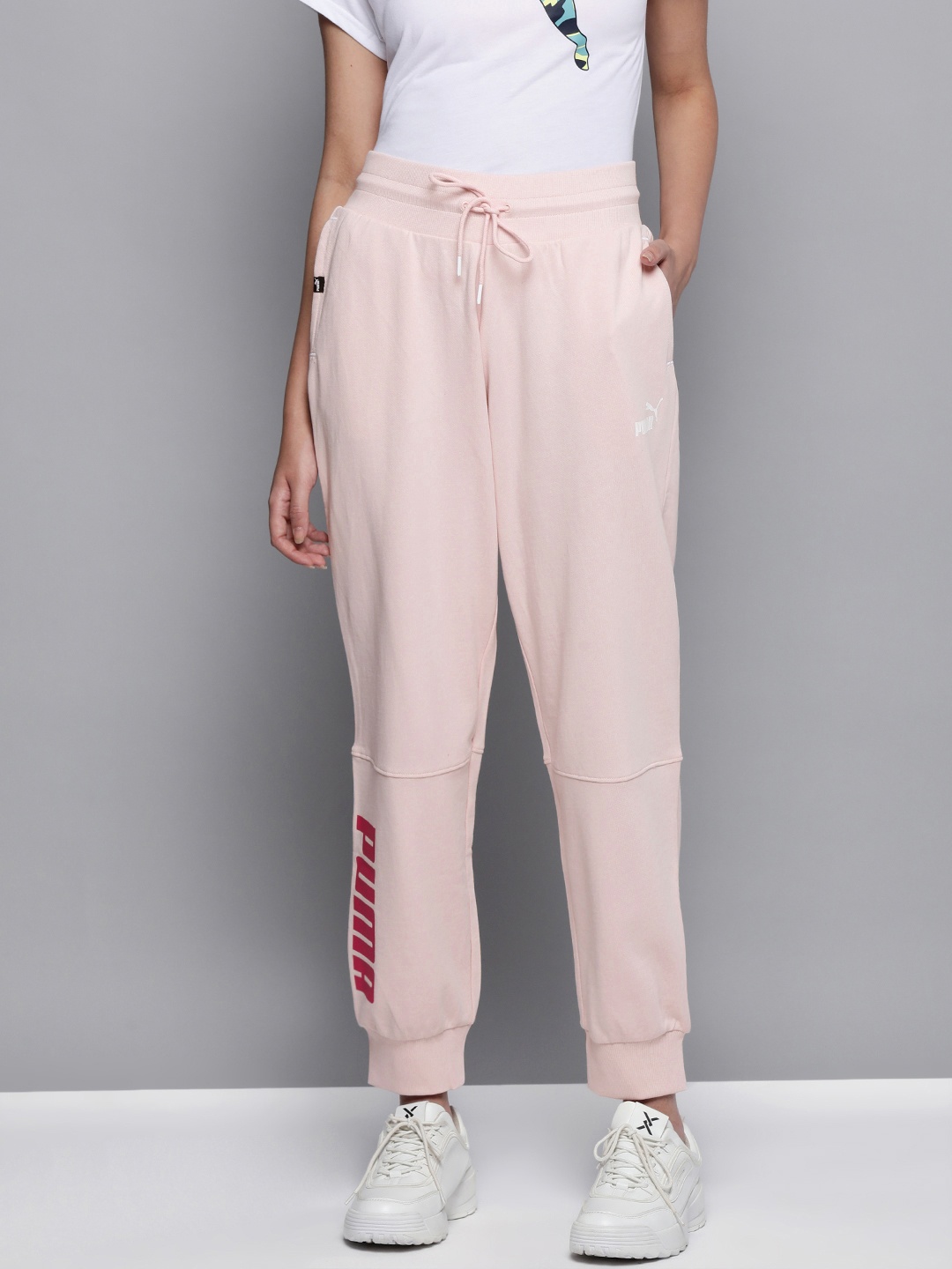 

Puma Women Pink Typography Printed Regular Fit Zippered Joggers Sweatpants