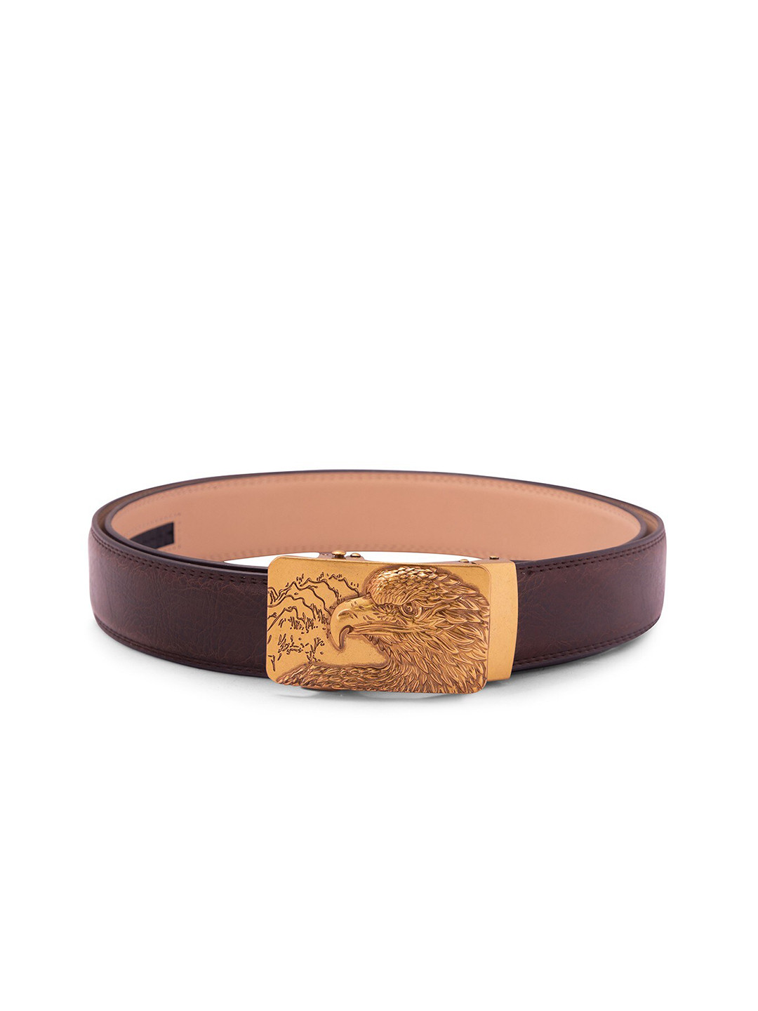 

BANGE Men Brown & Gold-Toned Genuine Leather Belt With Eagle Head Design Buckle