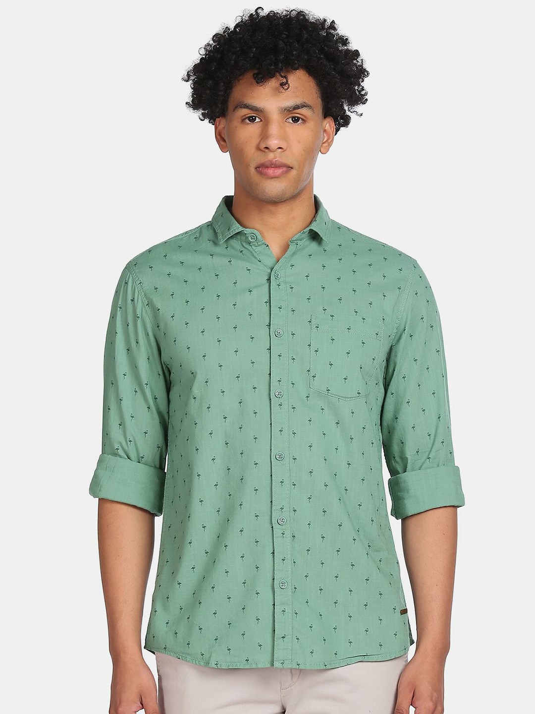 

Cherokee Men Green Printed Casual Shirt