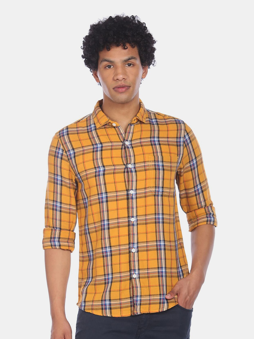 

Cherokee Men Yellow & White Checked Casual Shirt