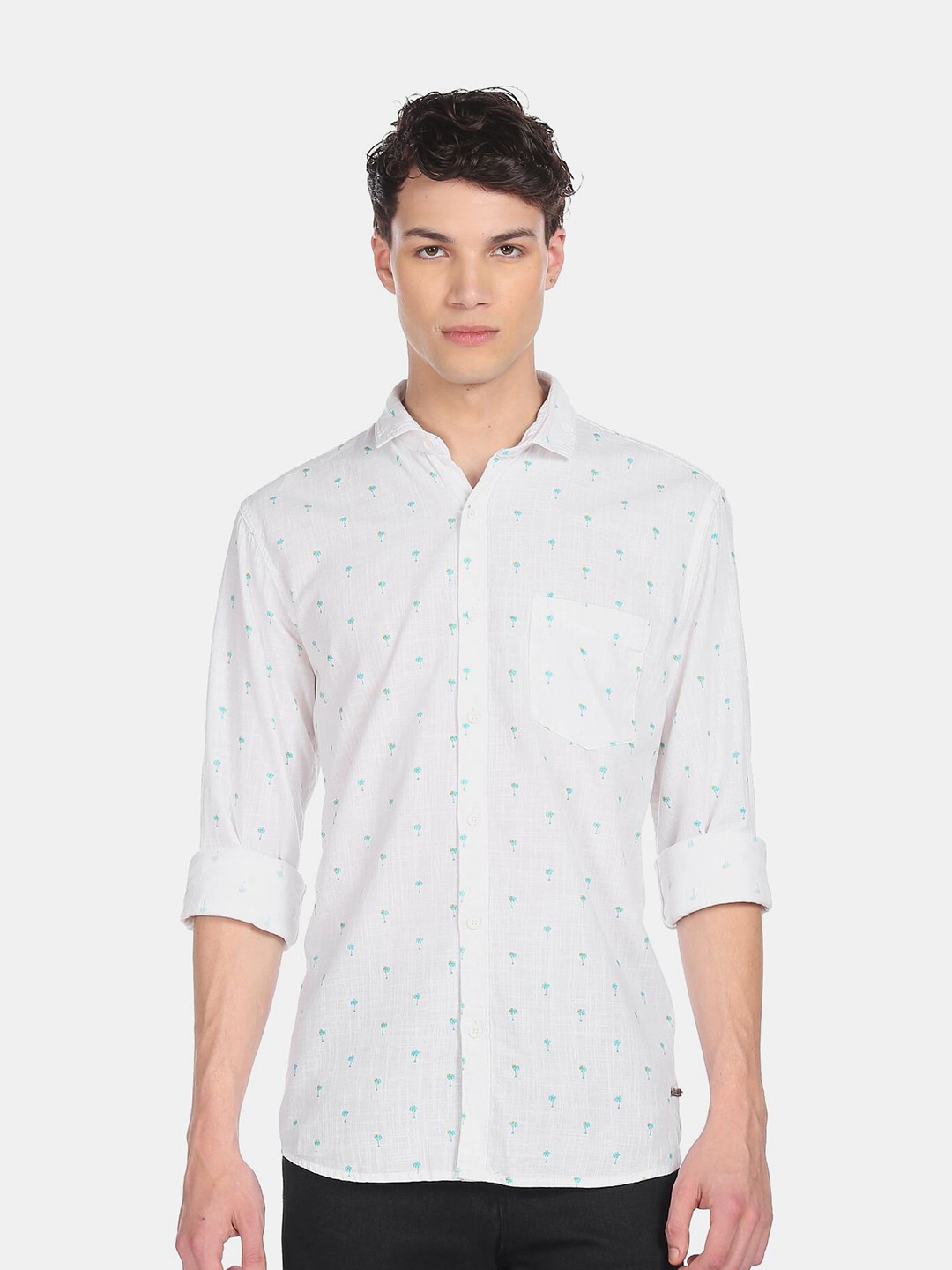 

Cherokee Men White Printed Casual Shirt