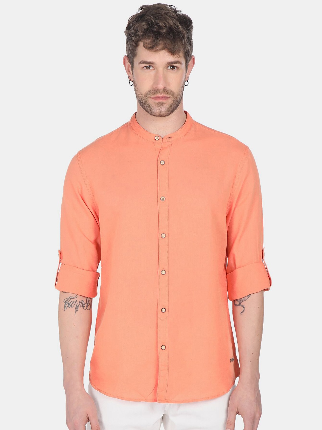 

Cherokee Men Coral Cotton Linen Casual Shirt