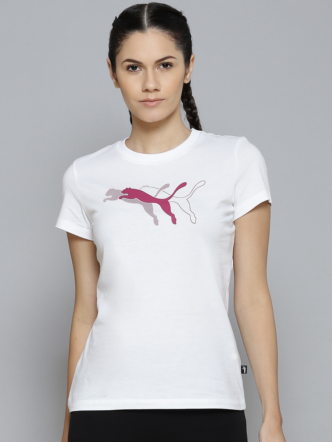 

Puma Women White & Red Brand Logo Printed Pure Cotton T-shirt