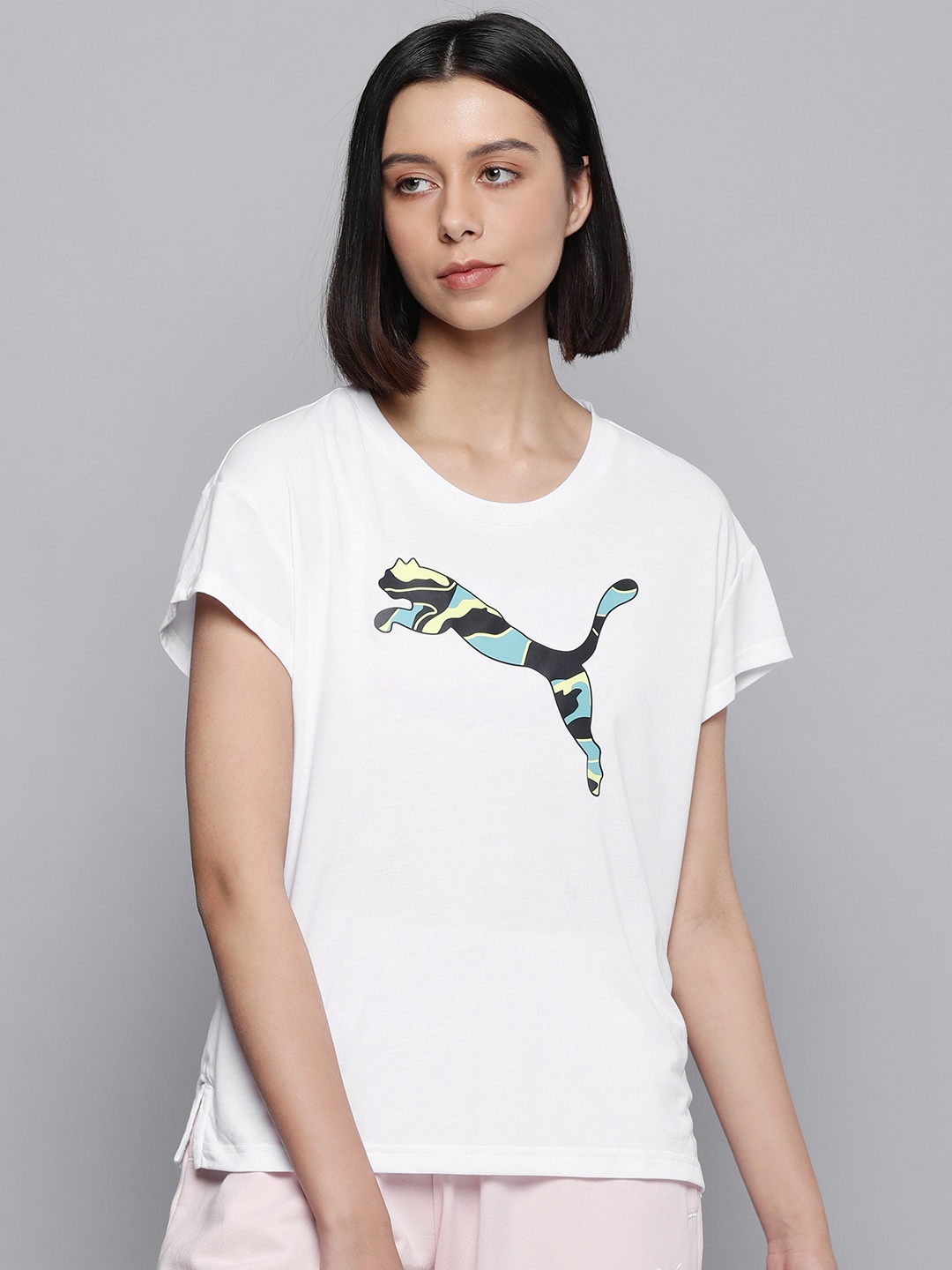 

Puma Women White & Multicoloured Brand Logo Printed Casual Sustainable T-shirt