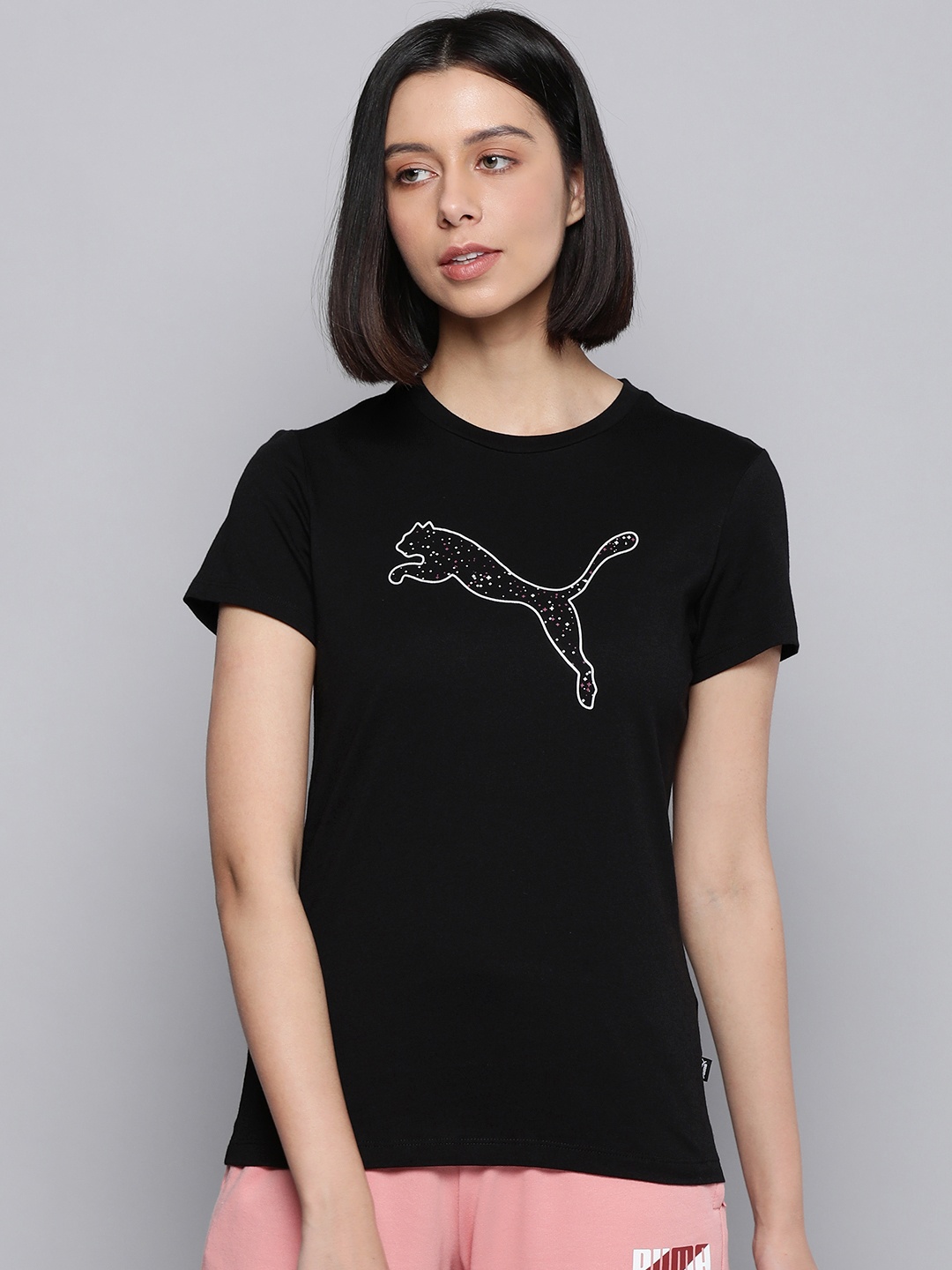 

Puma Women Black Brand Logo Printed T-shirt