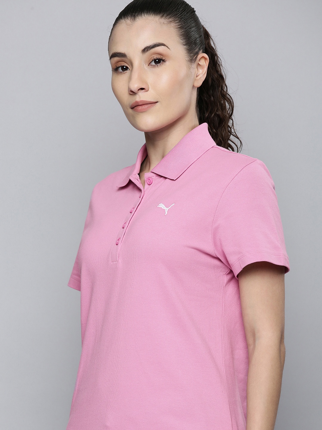 

Puma Women Opera Mauve Polo Collar Regular Sleeves Knitted Regular Fit T-shirt