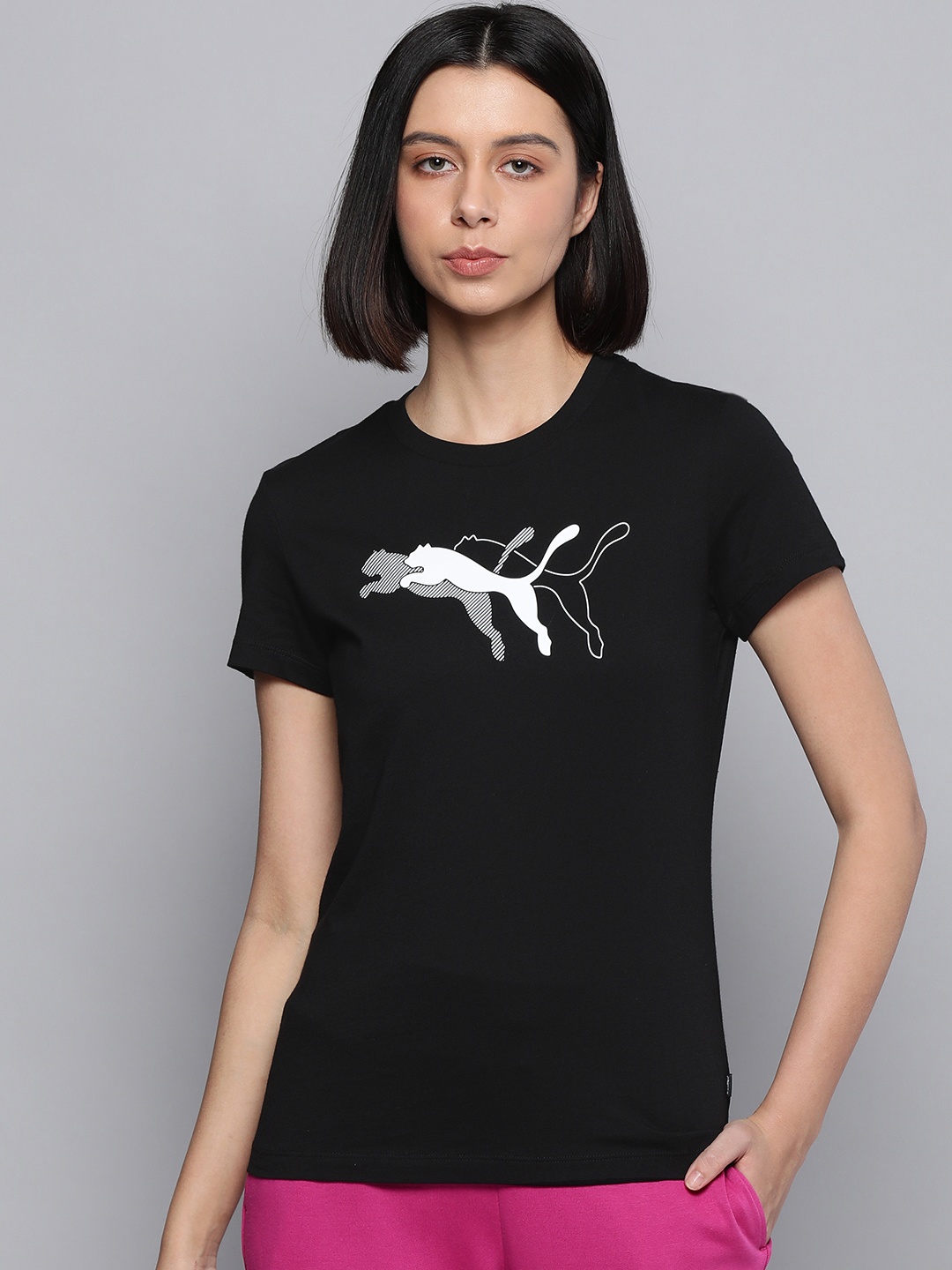

Puma Women Black & White Brand Logo Printed T-shirt