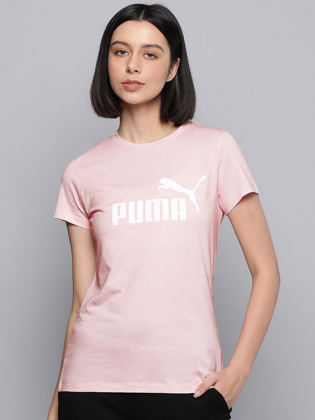 

Puma Women Pink & White Brand Logo Printed Pure Cotton T-shirt