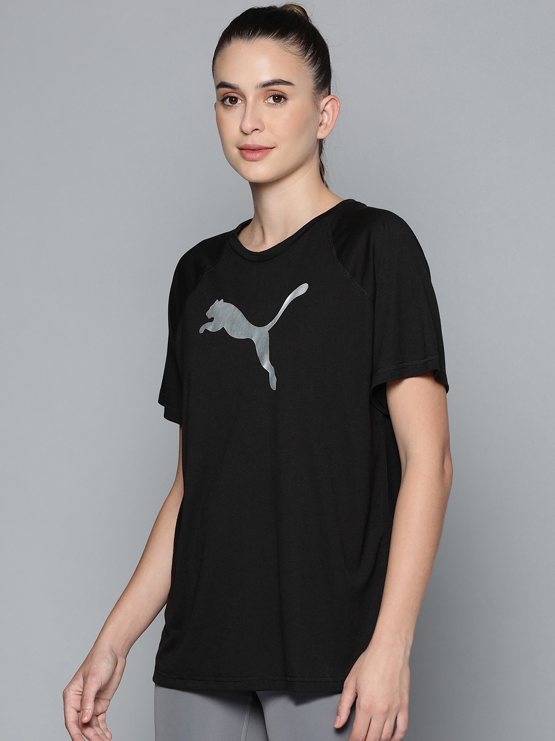 

Puma Women Black Brand Logo Printed Casual Sustainable T-shirt