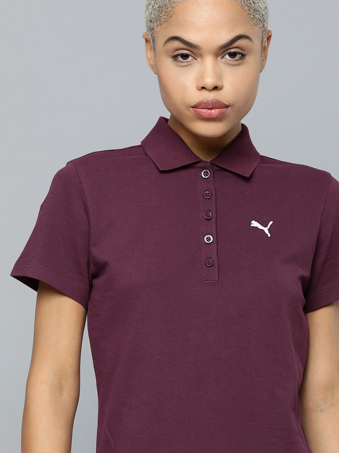 

Puma Women Purple Solid Polo Collar Regular Fit T-shirt