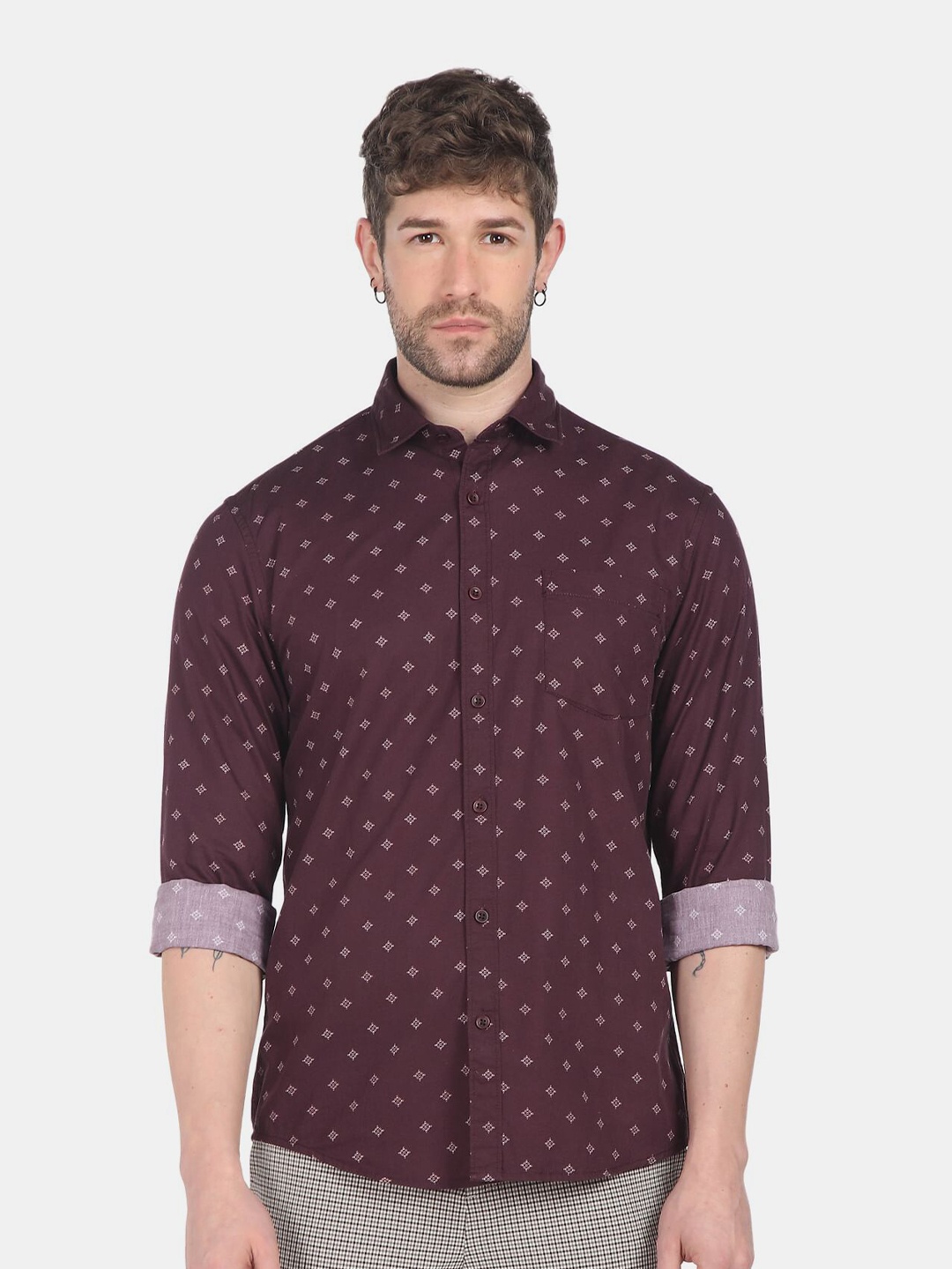 

Ruggers Men Burgundy Micro Ditsy Printed Pure Cotton Casual Shirt