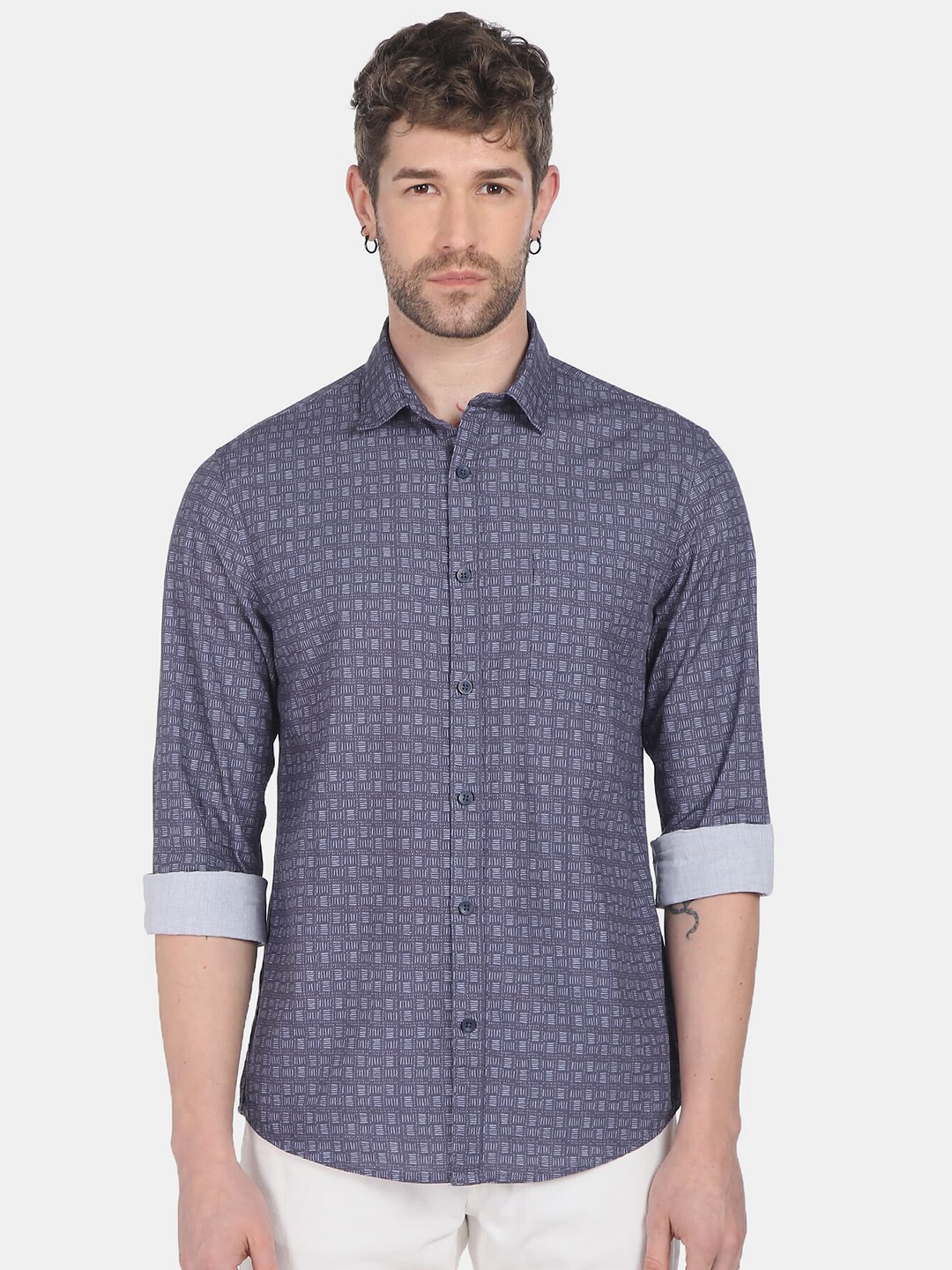 

Ruggers Men Navy Blue Printed Pure Cotton Casual Shirt