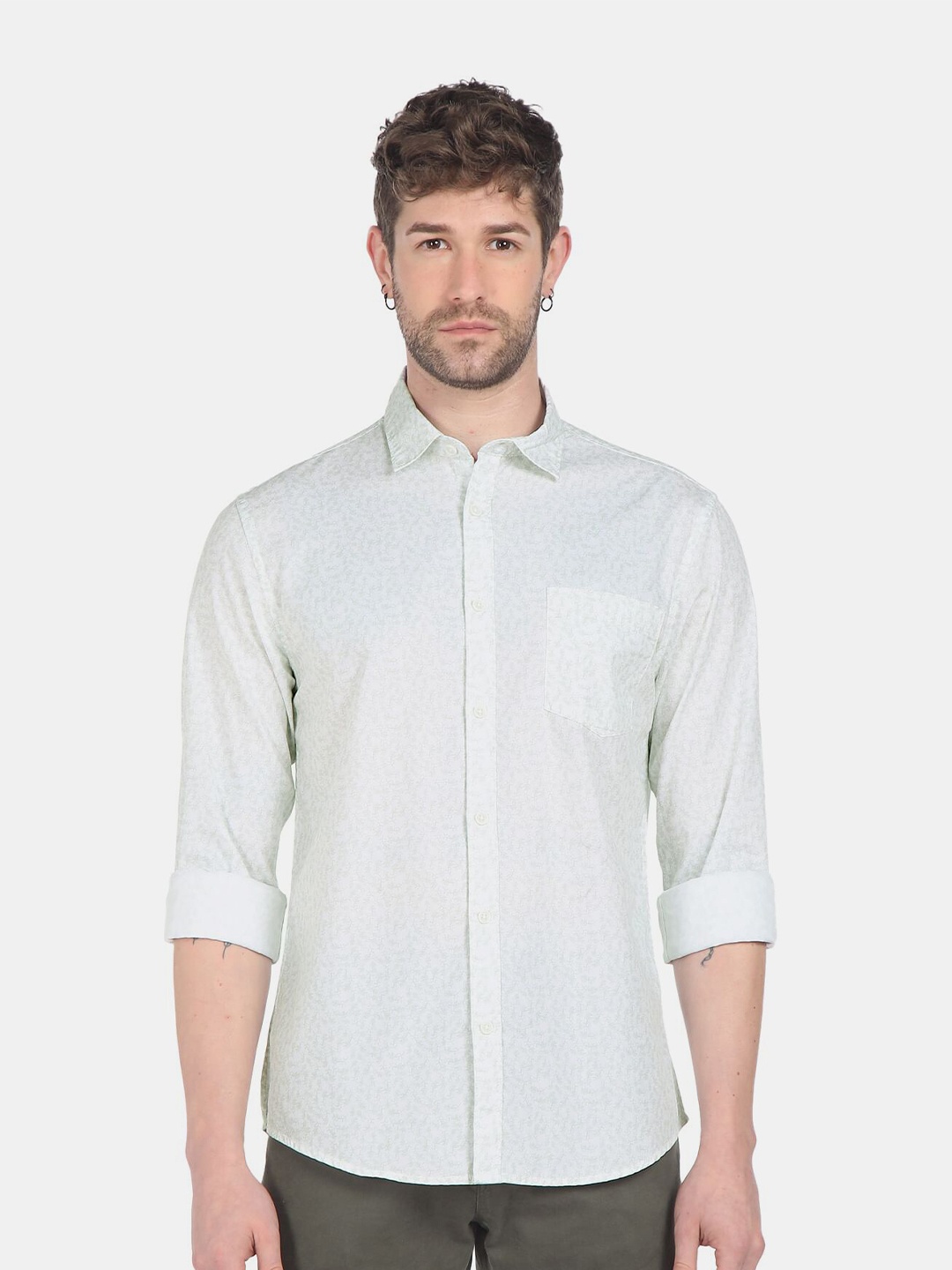 

Ruggers Men White & Grey Printed Pure Cotton Casual Shirt
