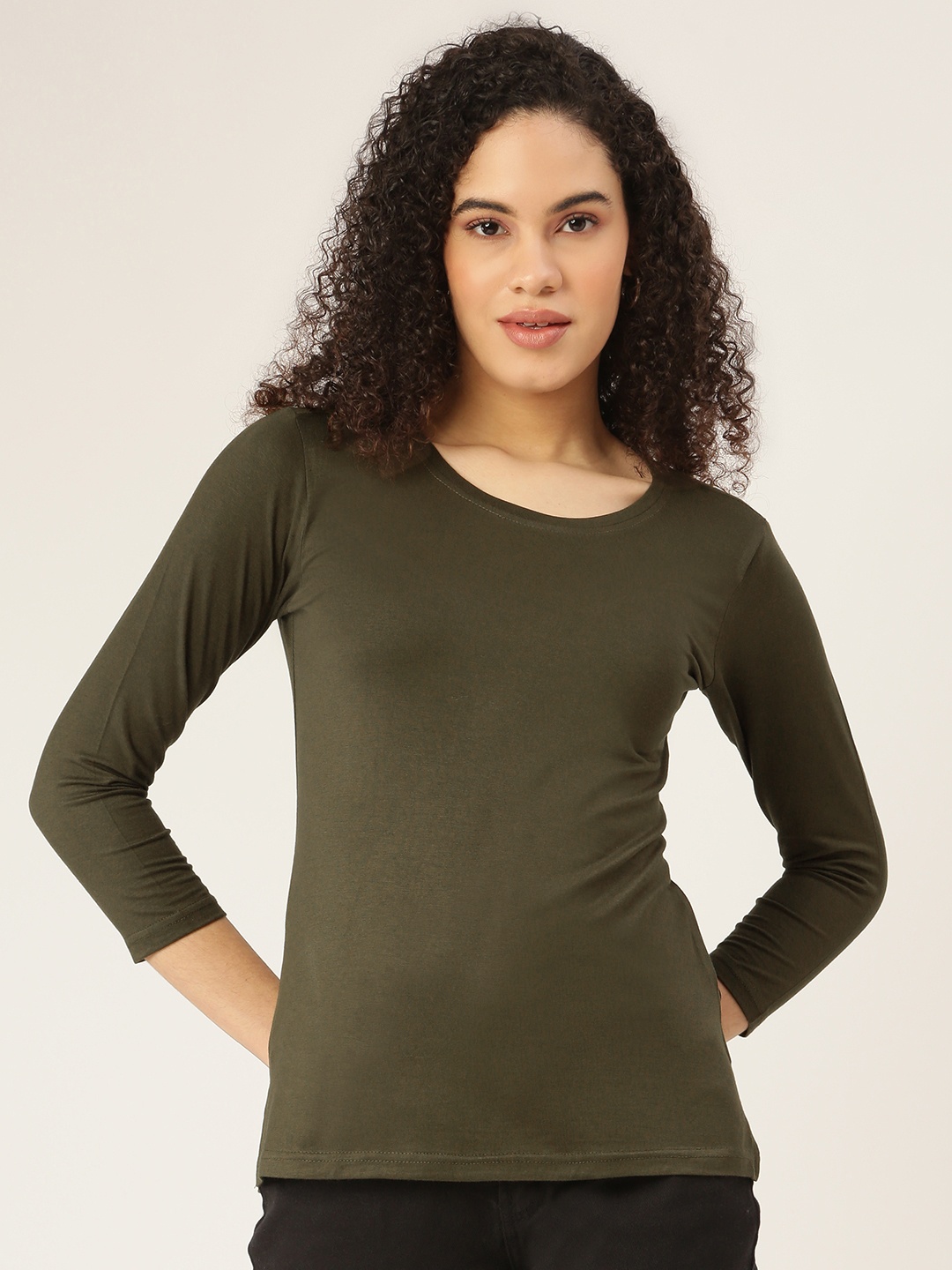 

BRINNS Women Olive Green T-shirt