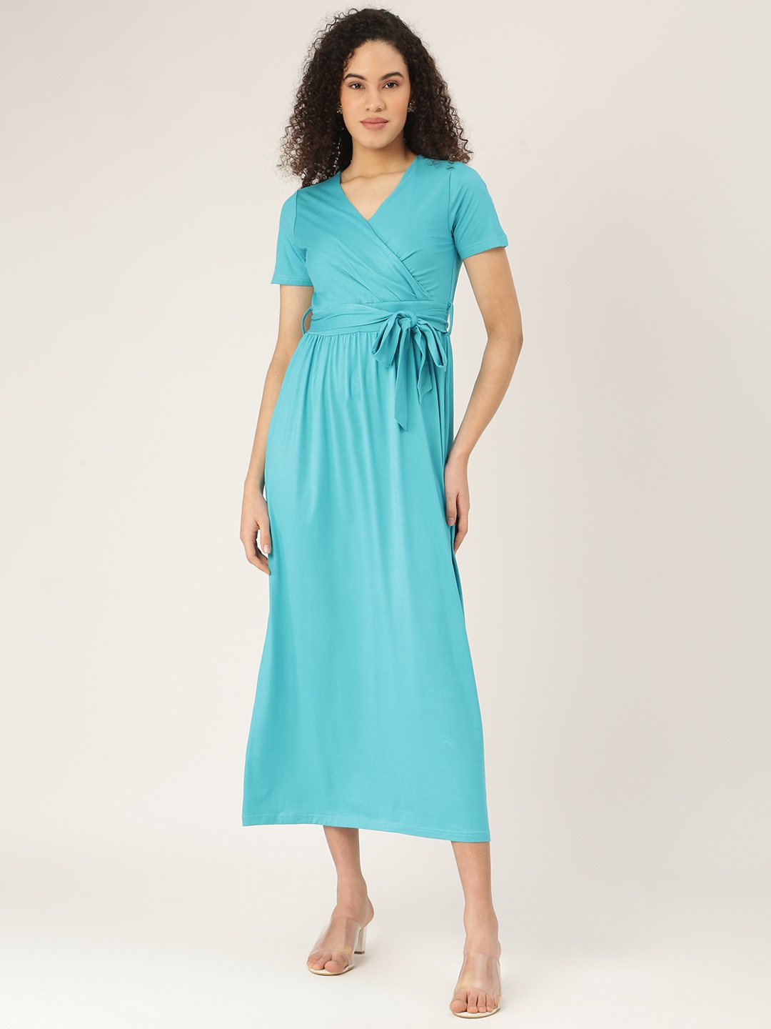 

BRINNS Turquoise Blue Solid Midi Dress