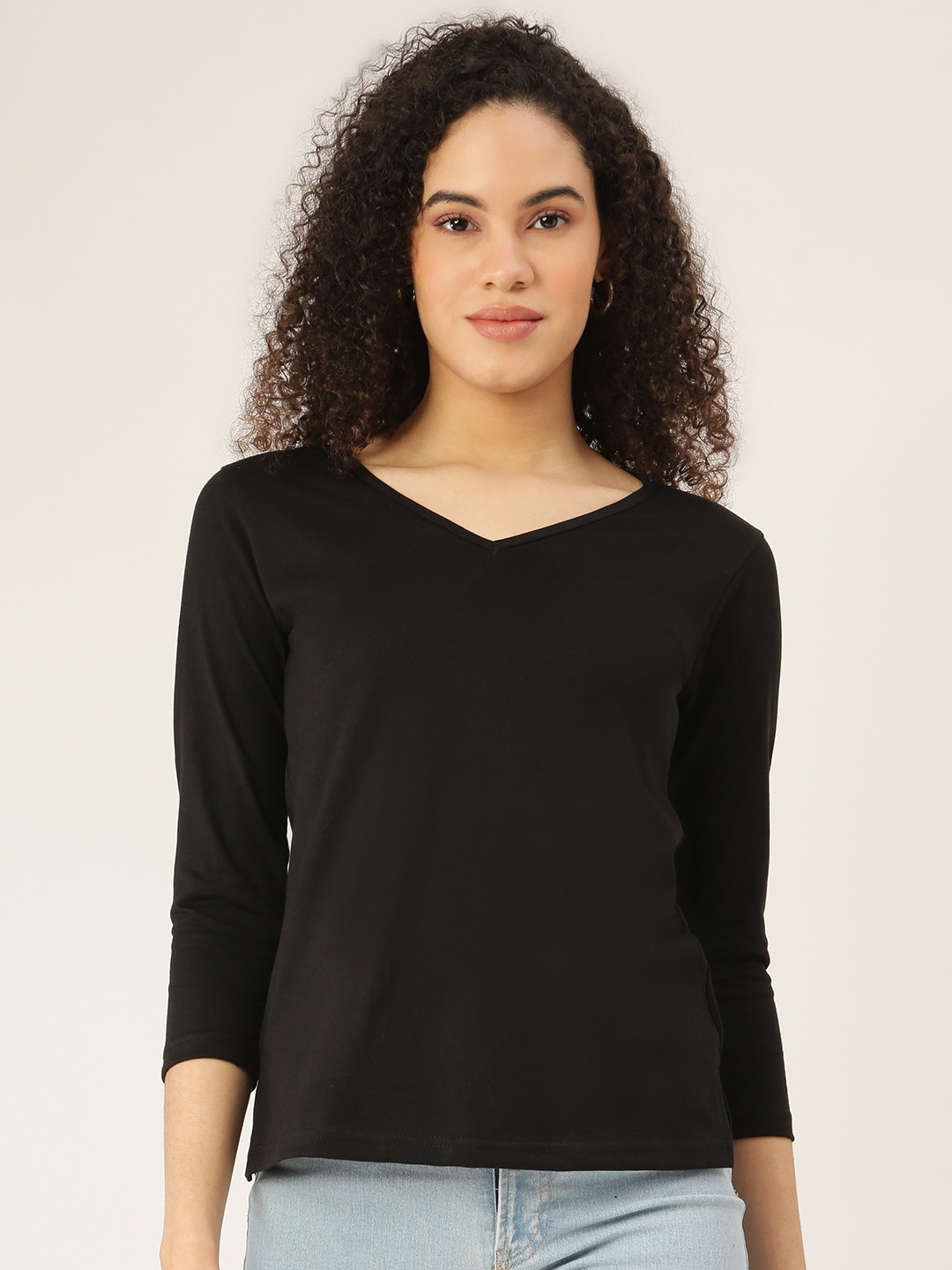 

BRINNS Women Black V-Neck T-shirt