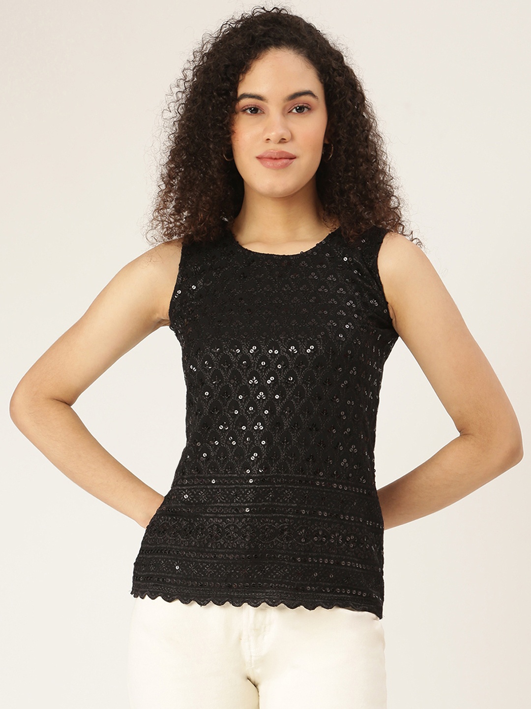 BRINNS Black Embellished Embroidered Top