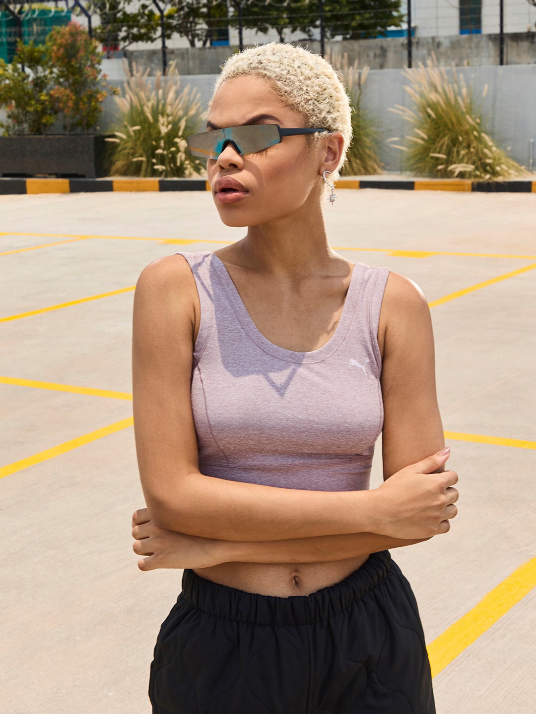 

Puma Lavender Brand Logo Print Studio Yogini Luxe Crop Tank Top