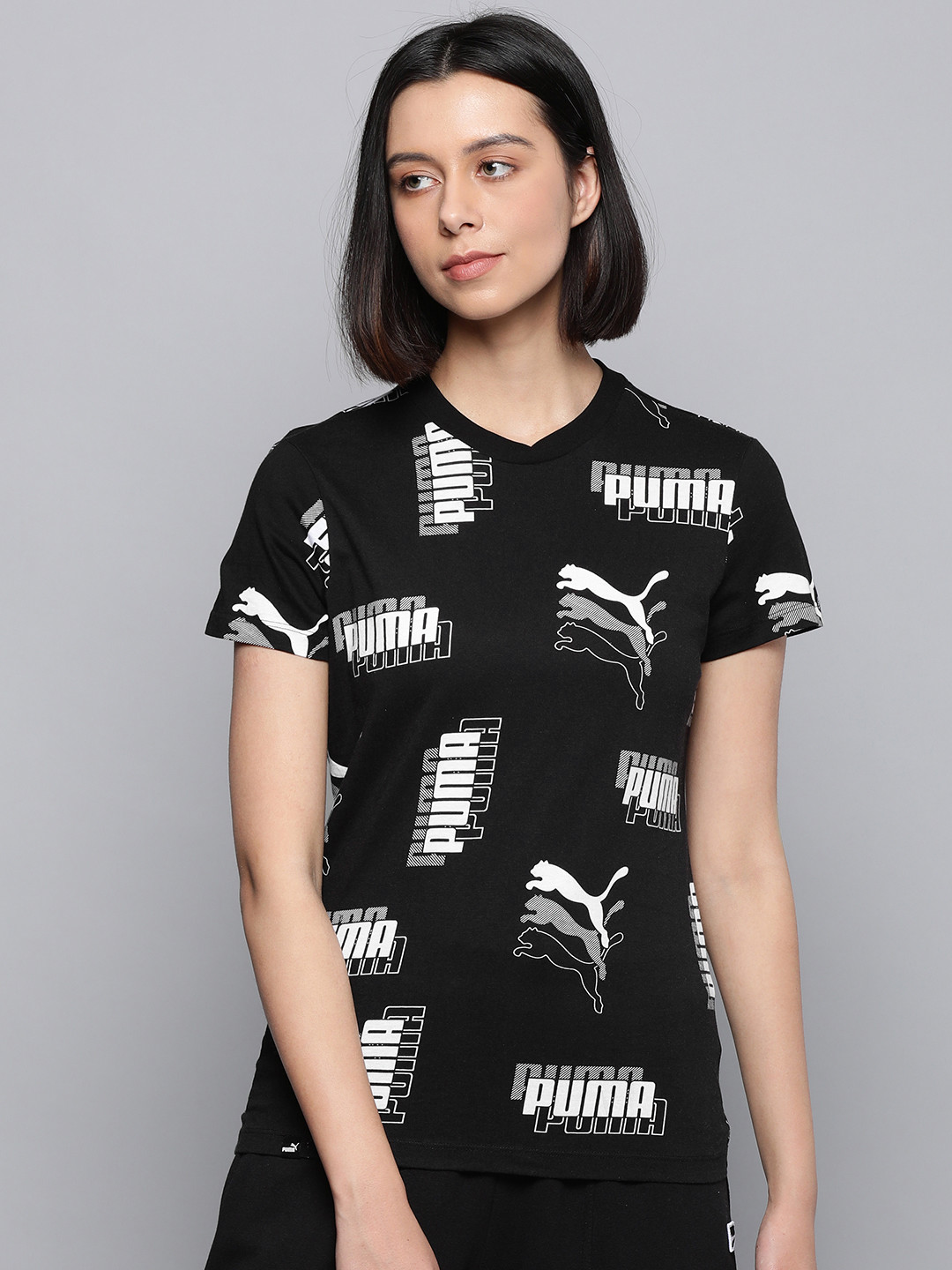 

Puma Black & White Brand Logo Print Pure Cotton Top
