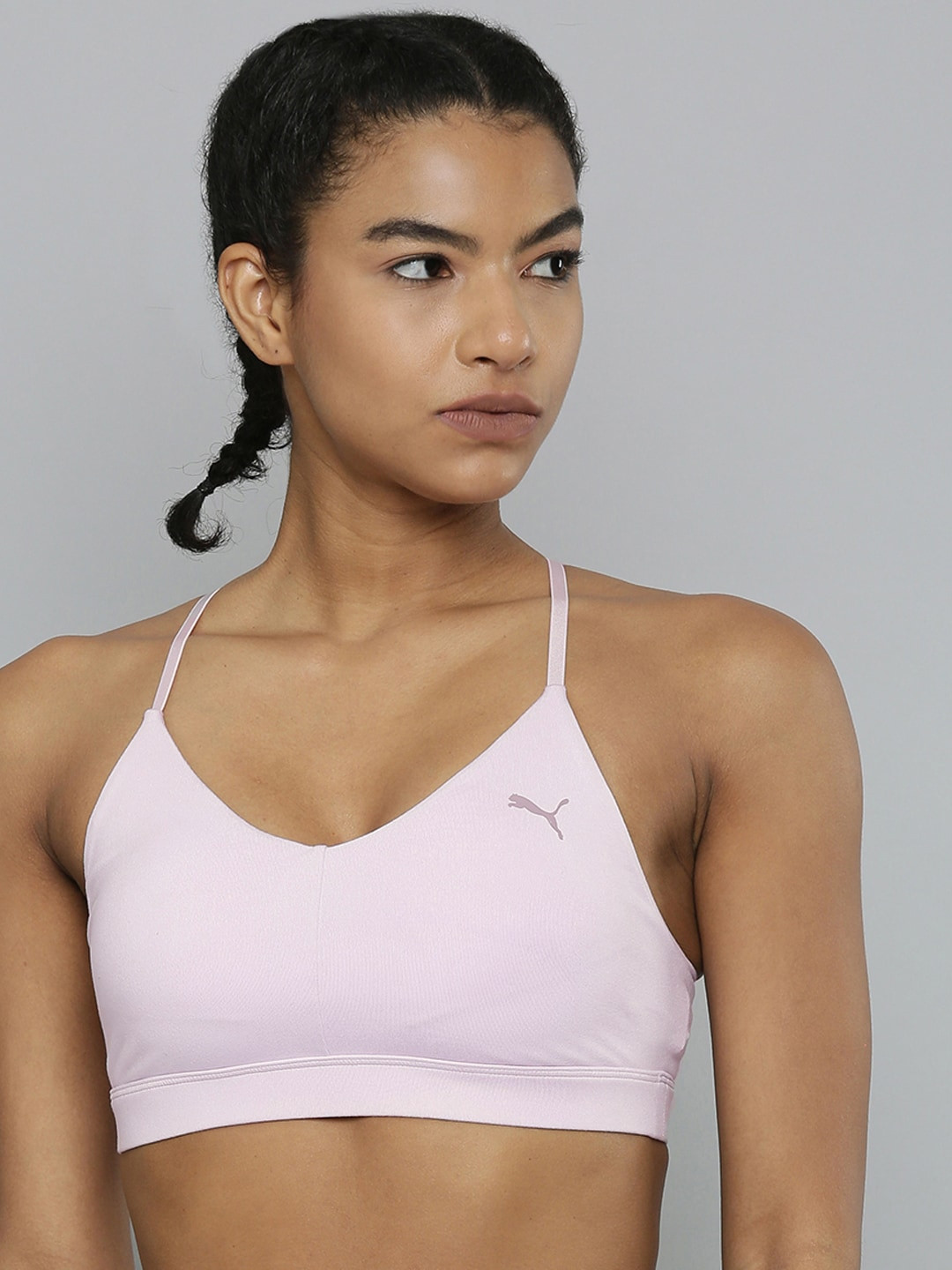 

Puma Women Purple Printed Low Impact Lightly Padded Training Bra With Styled Back