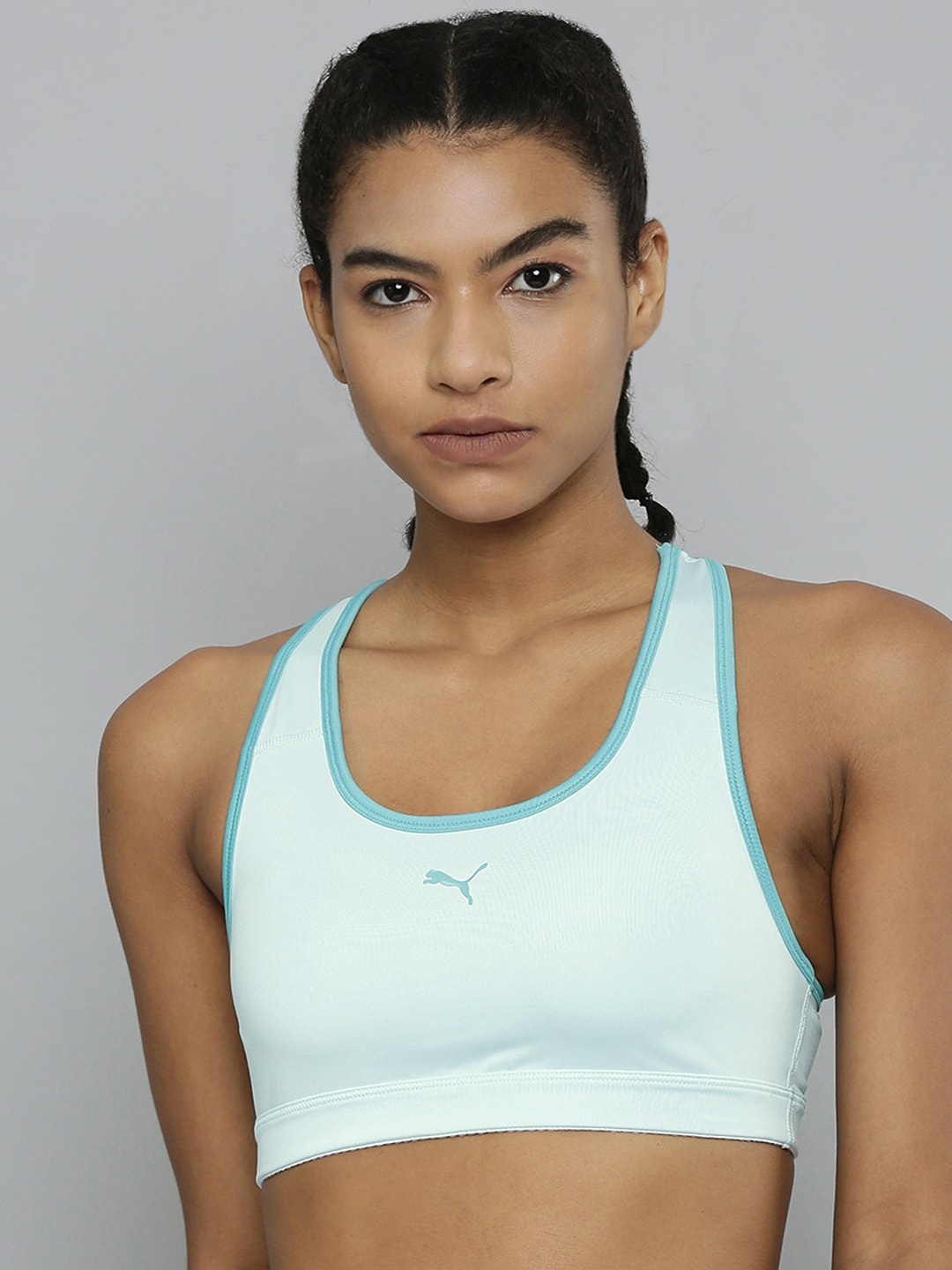 

Puma Women Blue Sustainable Brand Logo Printed Mid Impact 4Keep Lightly Padded Training Sustainable Bra