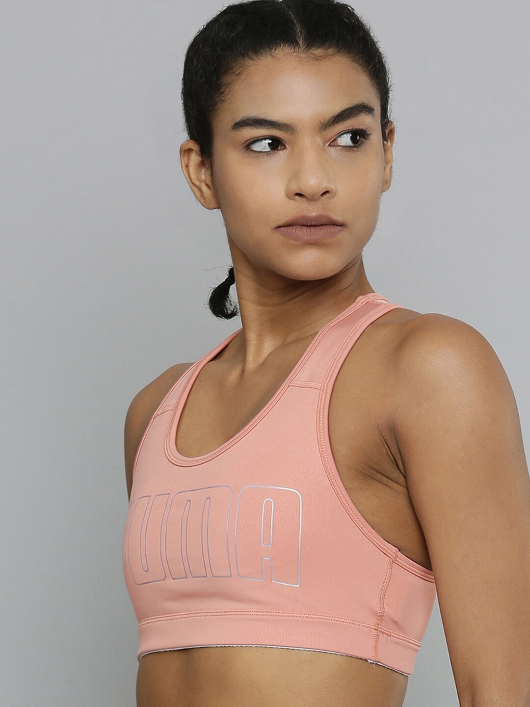 

Puma Women Pink & White Brand Logo Printed Mid Impact 4Keep Lightly Padded Training Bra