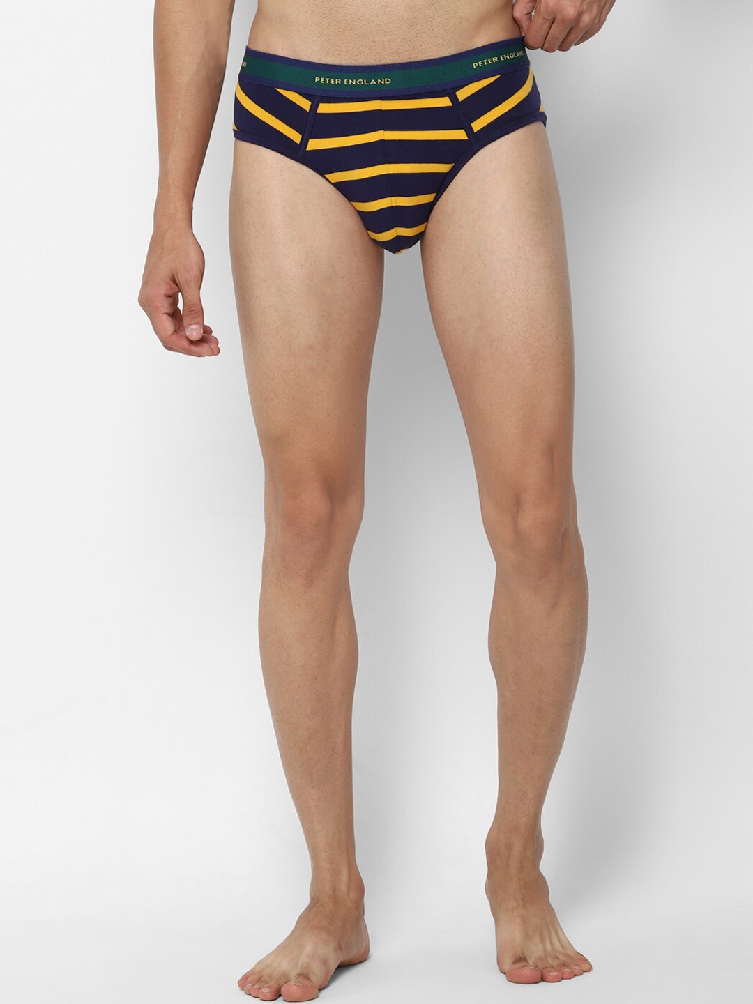 

Peter England Men Navy Blue & Yellow Striped Basic Briefs