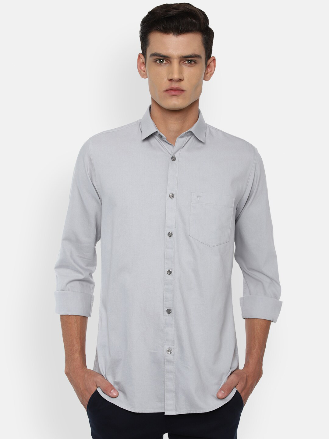 

Van Heusen Sport Men Grey Solid Slim Fit Pure Cotton Casual Shirt