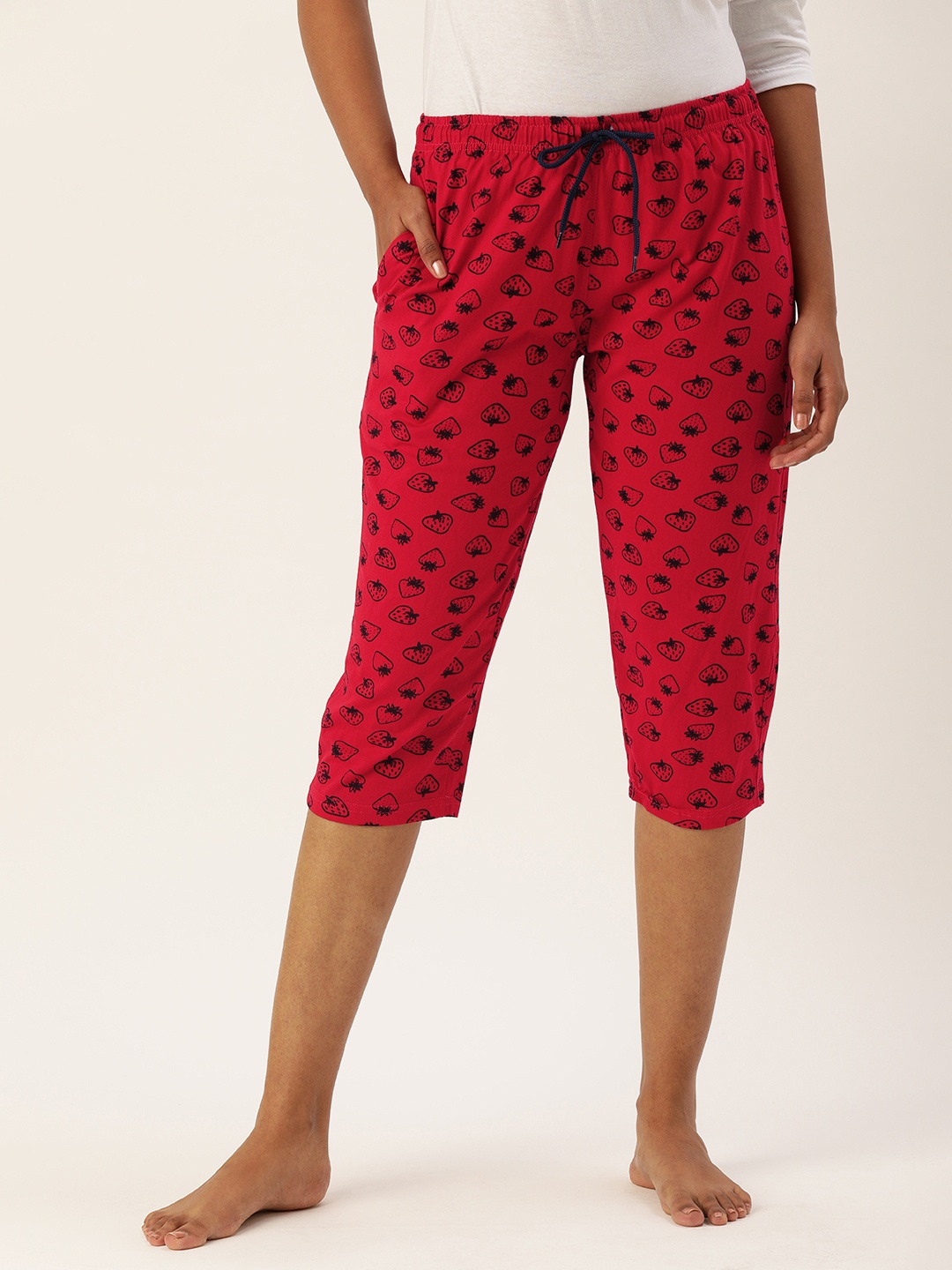 

Kryptic Women Red & Black Printed Pure Cotton Capris
