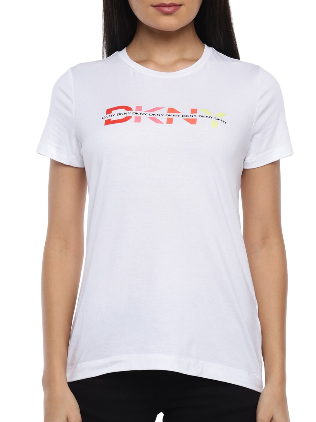 

DKNY White Printed Cotton Tshirt