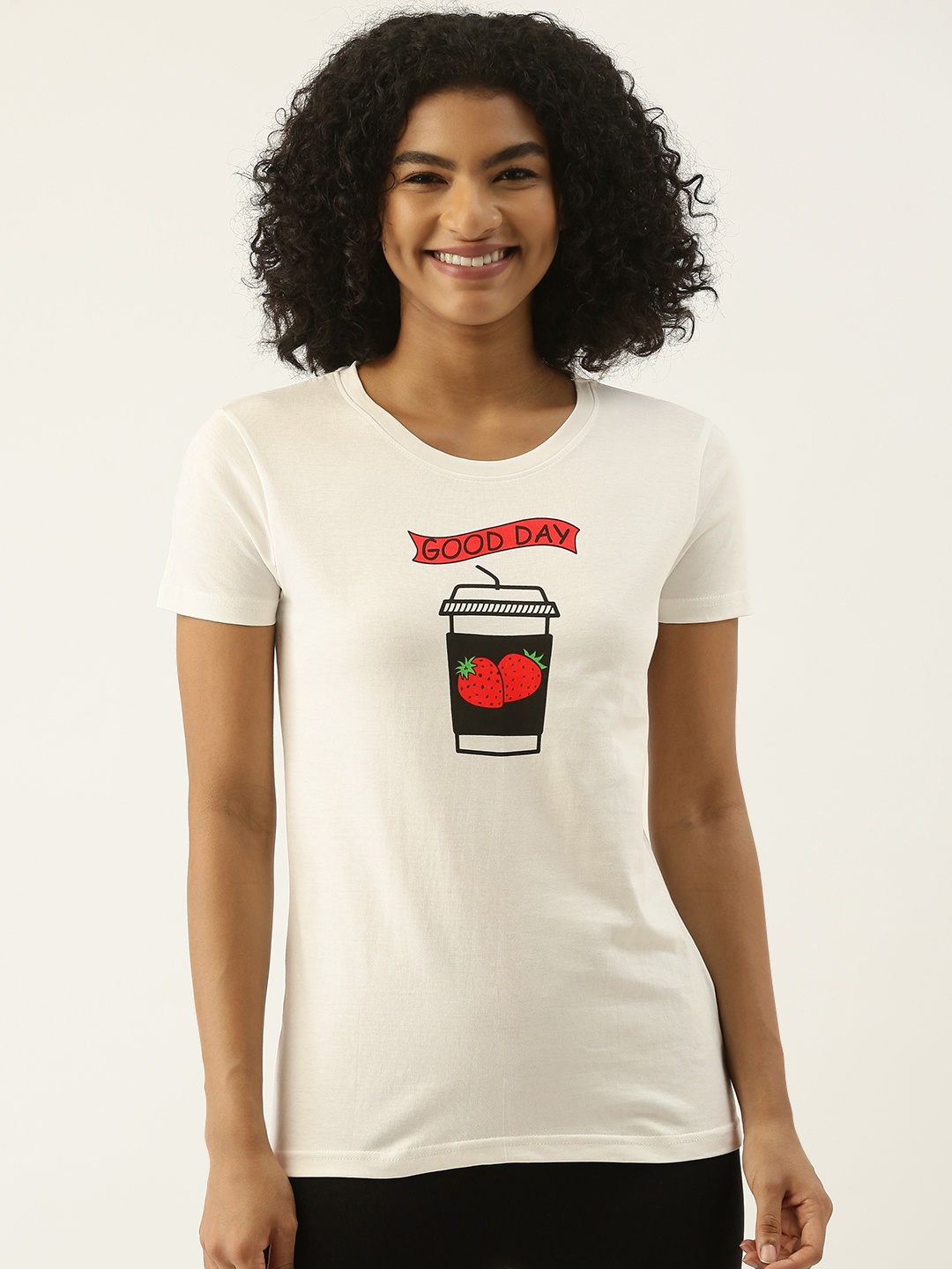 

Kryptic Women Off White Printed Cotton Lounge T-shirt