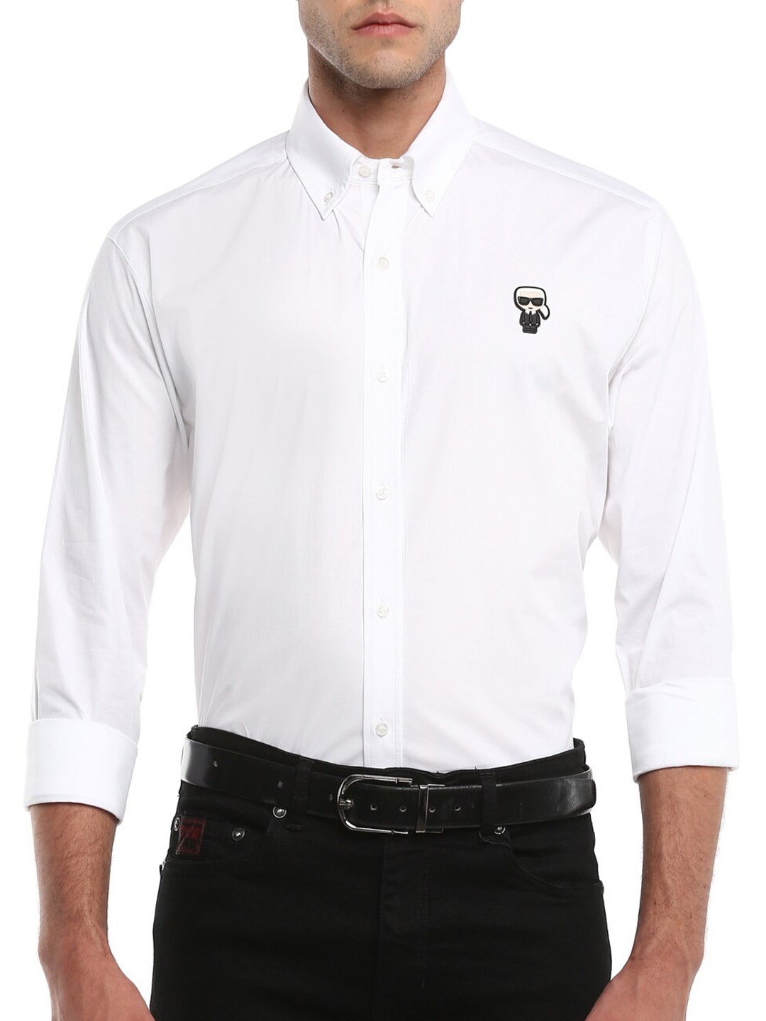 

LAGERFELD Men White Solid Pure Cotton Casual Shirt