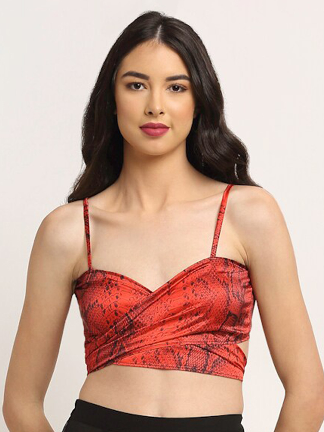 

EROTISSCH Women Red & Black Animal Printed Swim Top