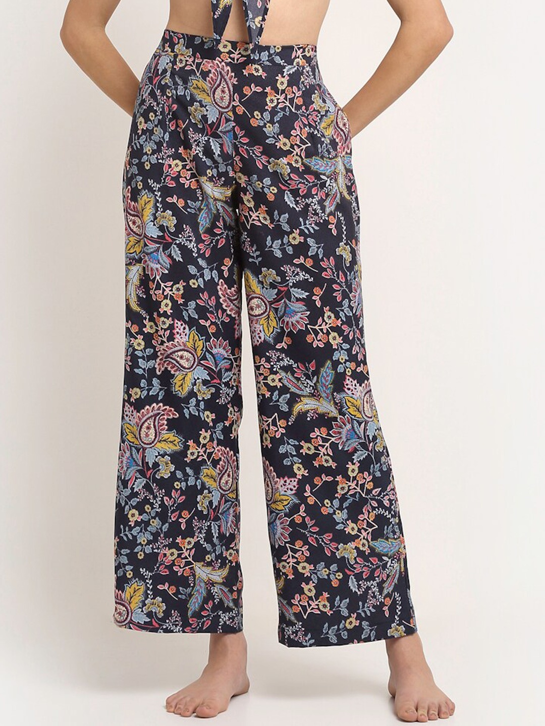 

EROTISSCH Women Navy Blue & Pink Printed Beachwear Pants