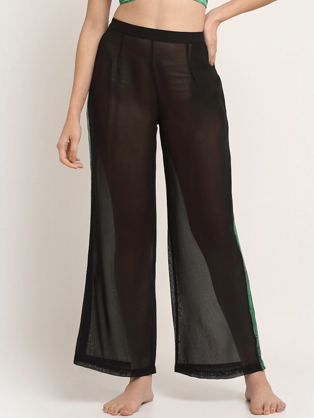

EROTISSCH Women Black Solid Semi Sheer Swimwear Cover up Trouser