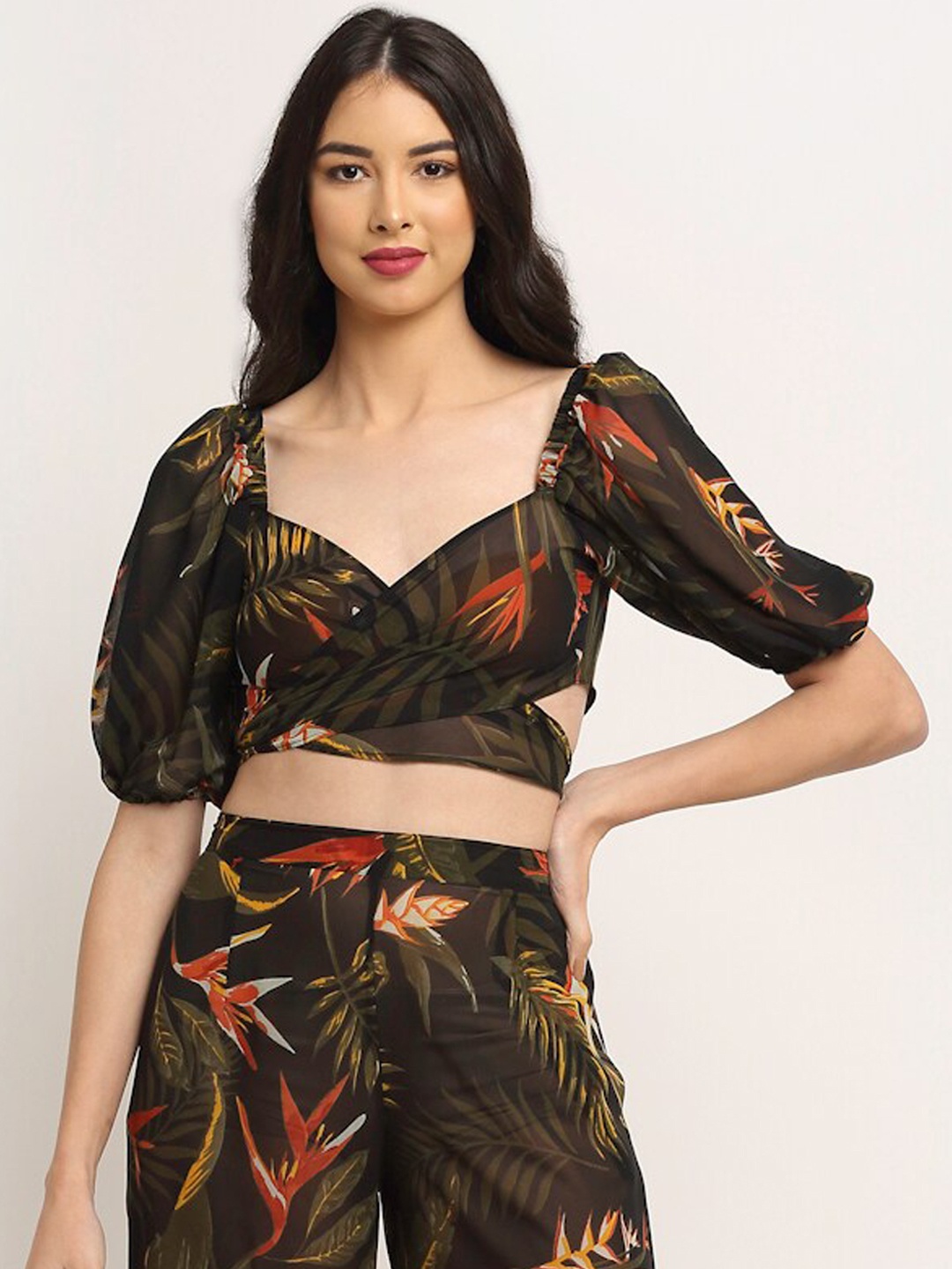 

EROTISSCH Women Black & Red Printed Beachwear Top