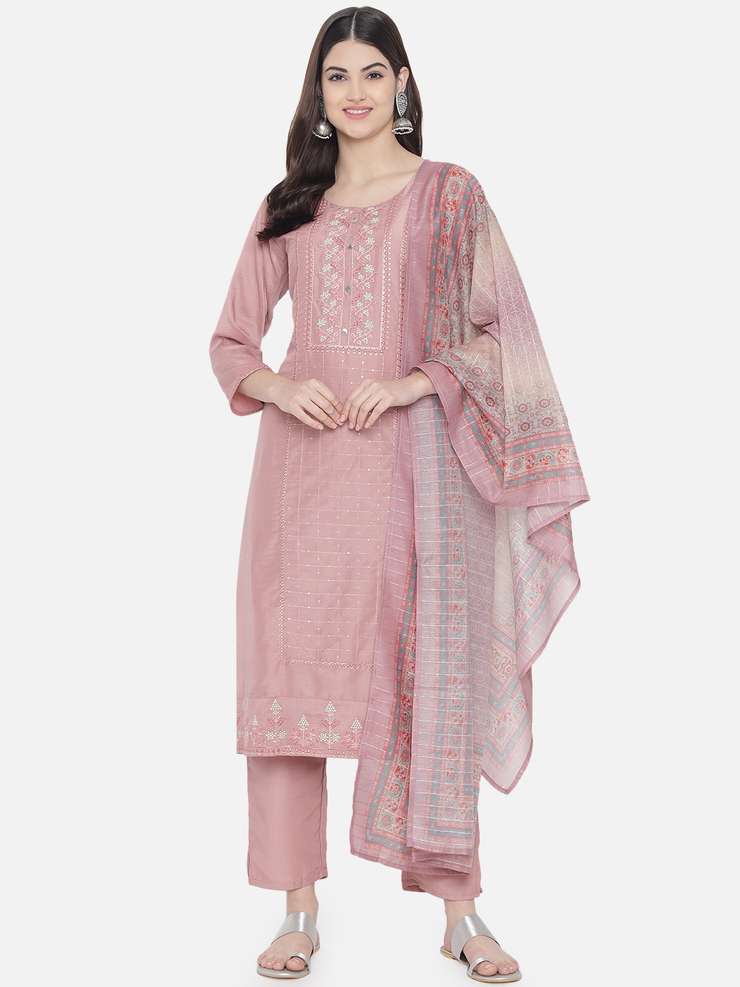 

VAABASTA Women Pink Ethnic Motifs Printed Kurta With Trousers & Dupatta