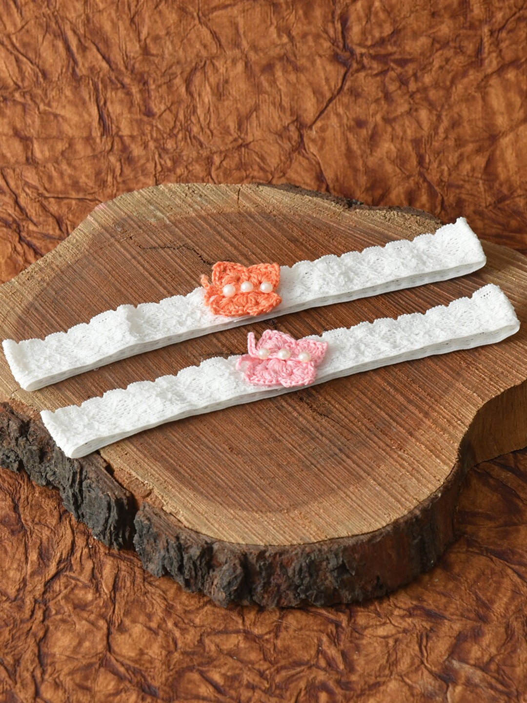 

FUNKRAFTS Girls White & Orange Set of 2 Lace Hairband