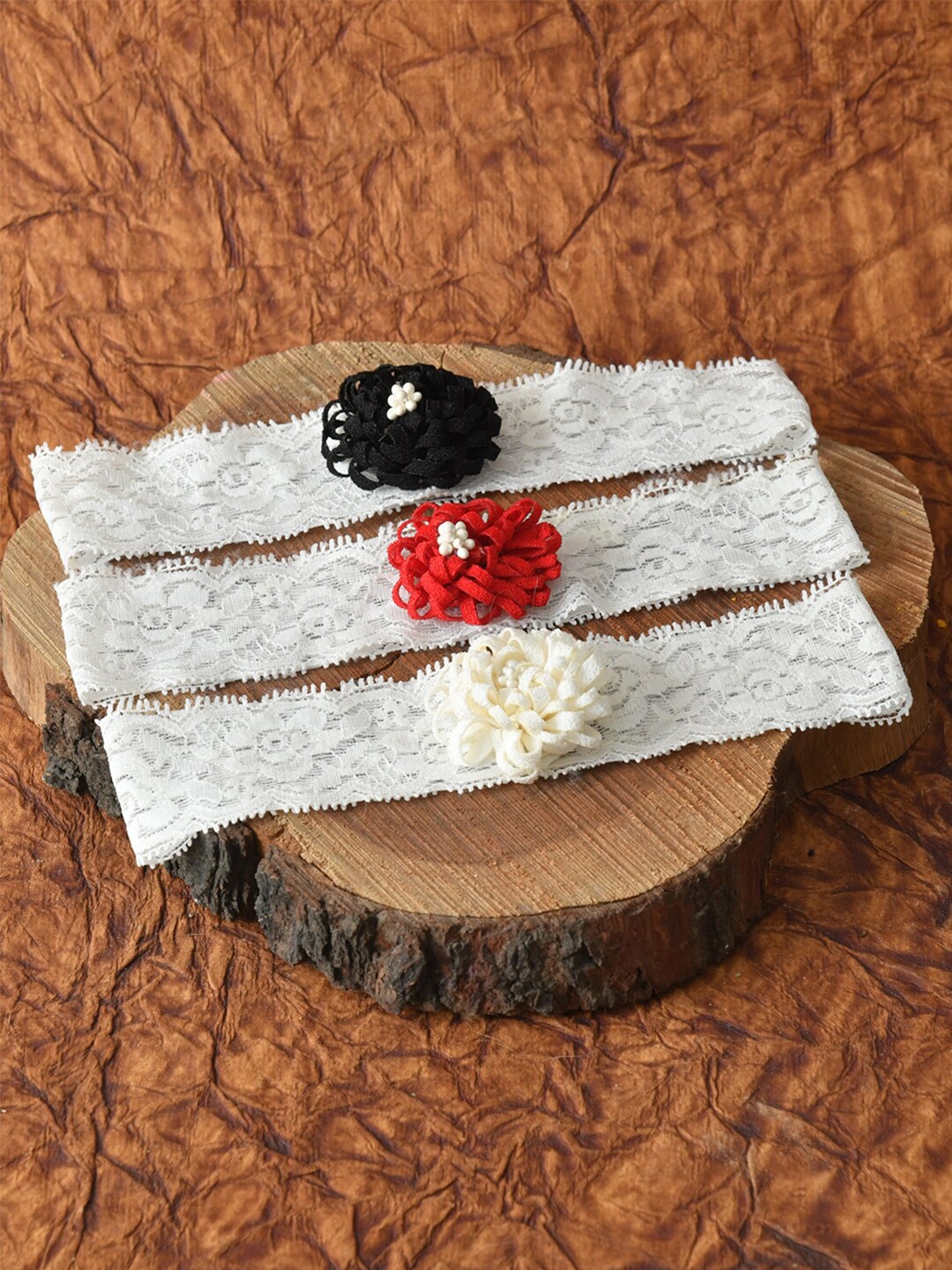 

FUNKRAFTS Girls White & Red Set of 3 Lace Headband