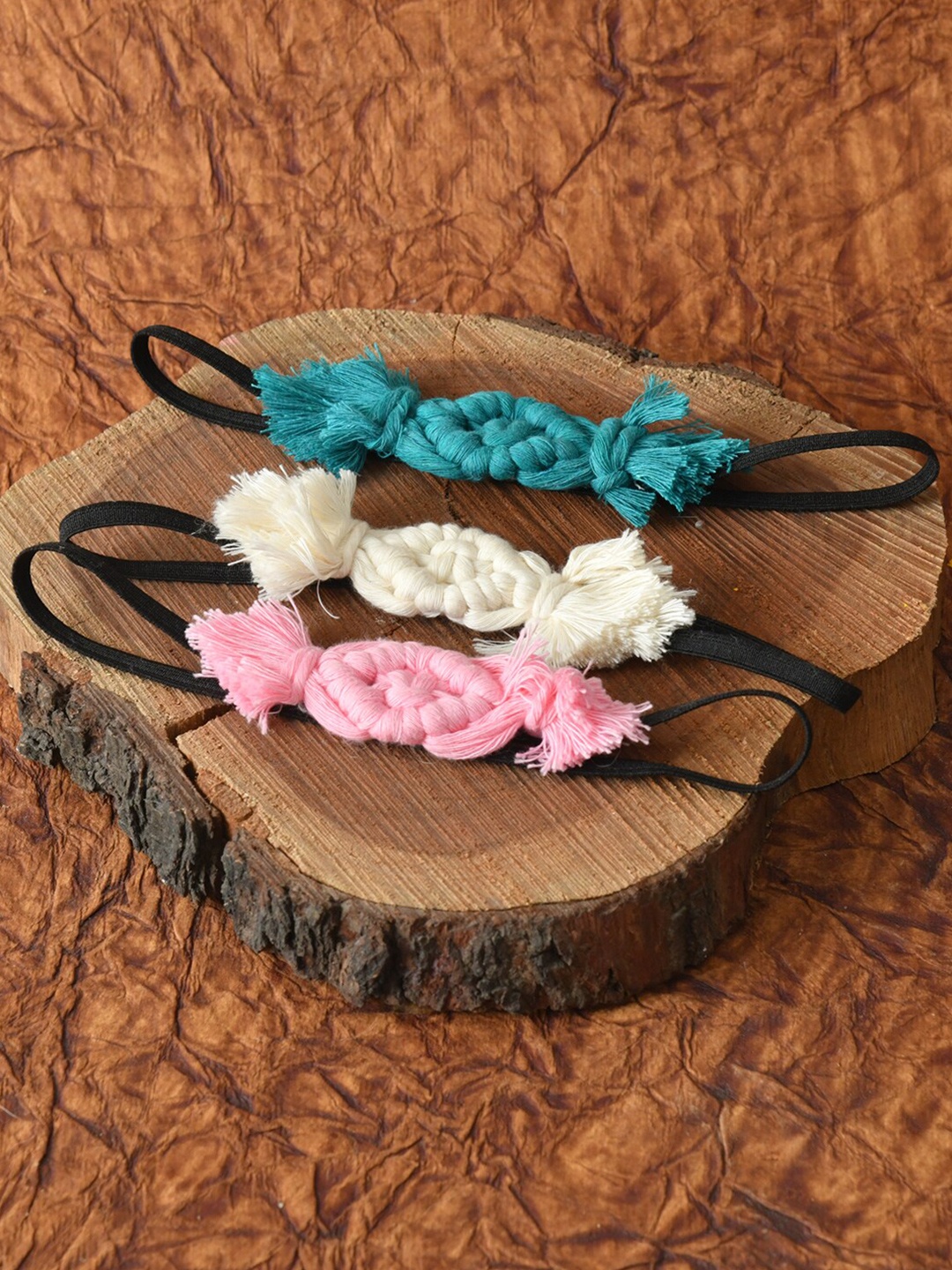 

FUNKRAFTS Girls Cream Pink and Teal Pack of 3 Fabric Hairband