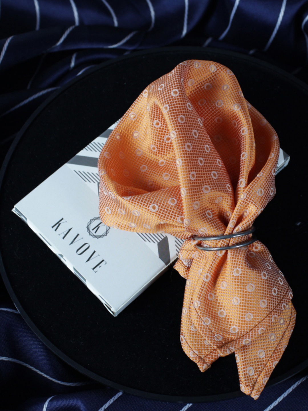 

KOVOVE Men Orange Printed Pocket Square