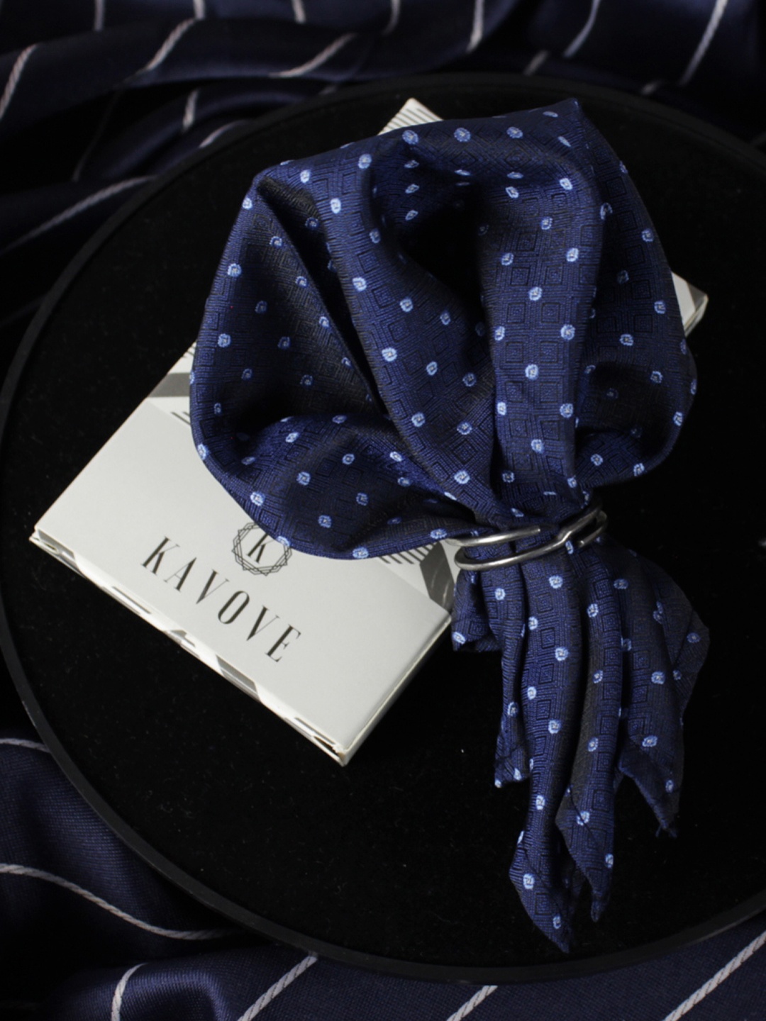 

KOVOVE Men Blue Polka Dot Woven-Design Pocket Square