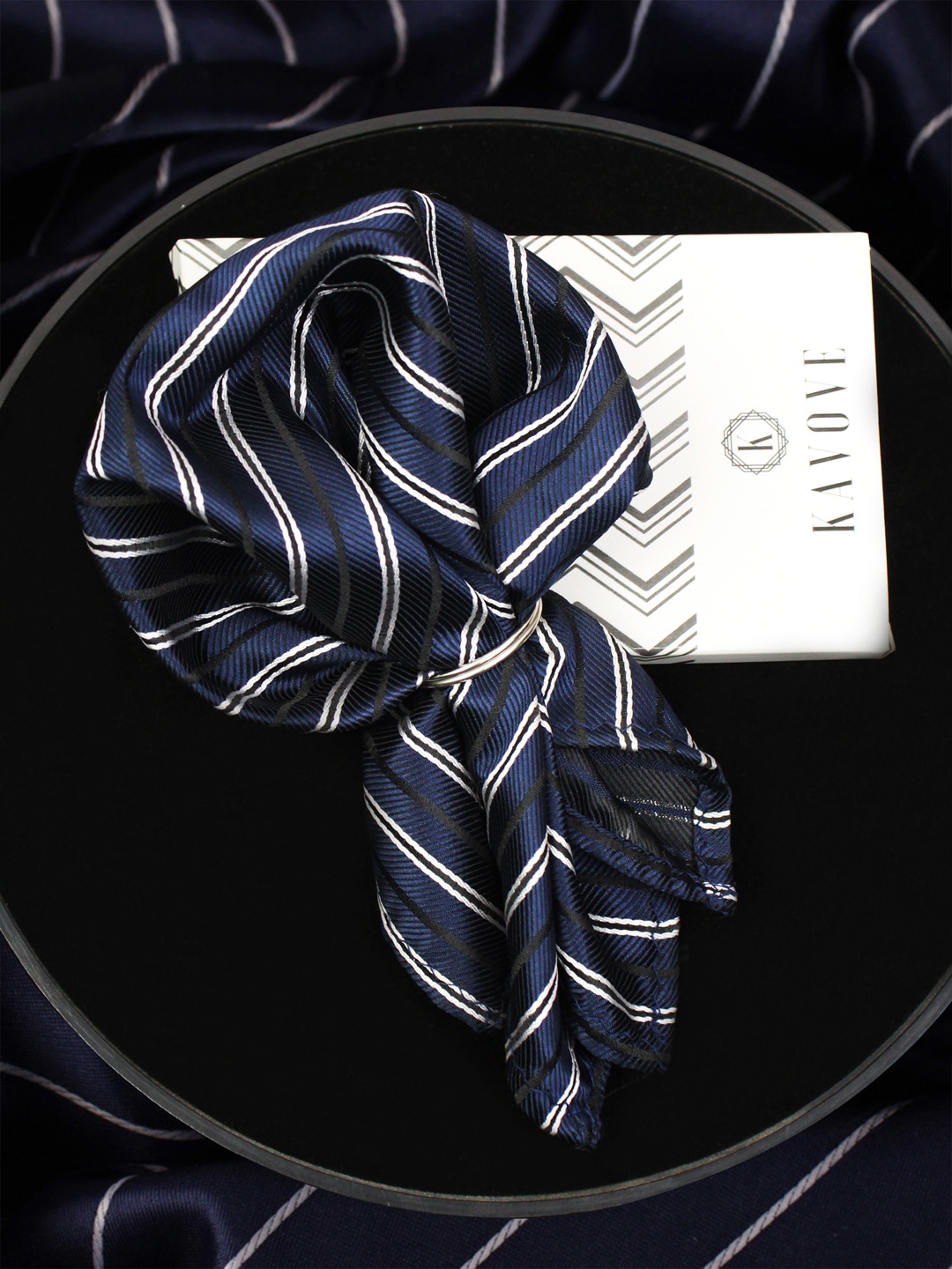 

KOVOVE Men Blue & White Striped Pocket Square