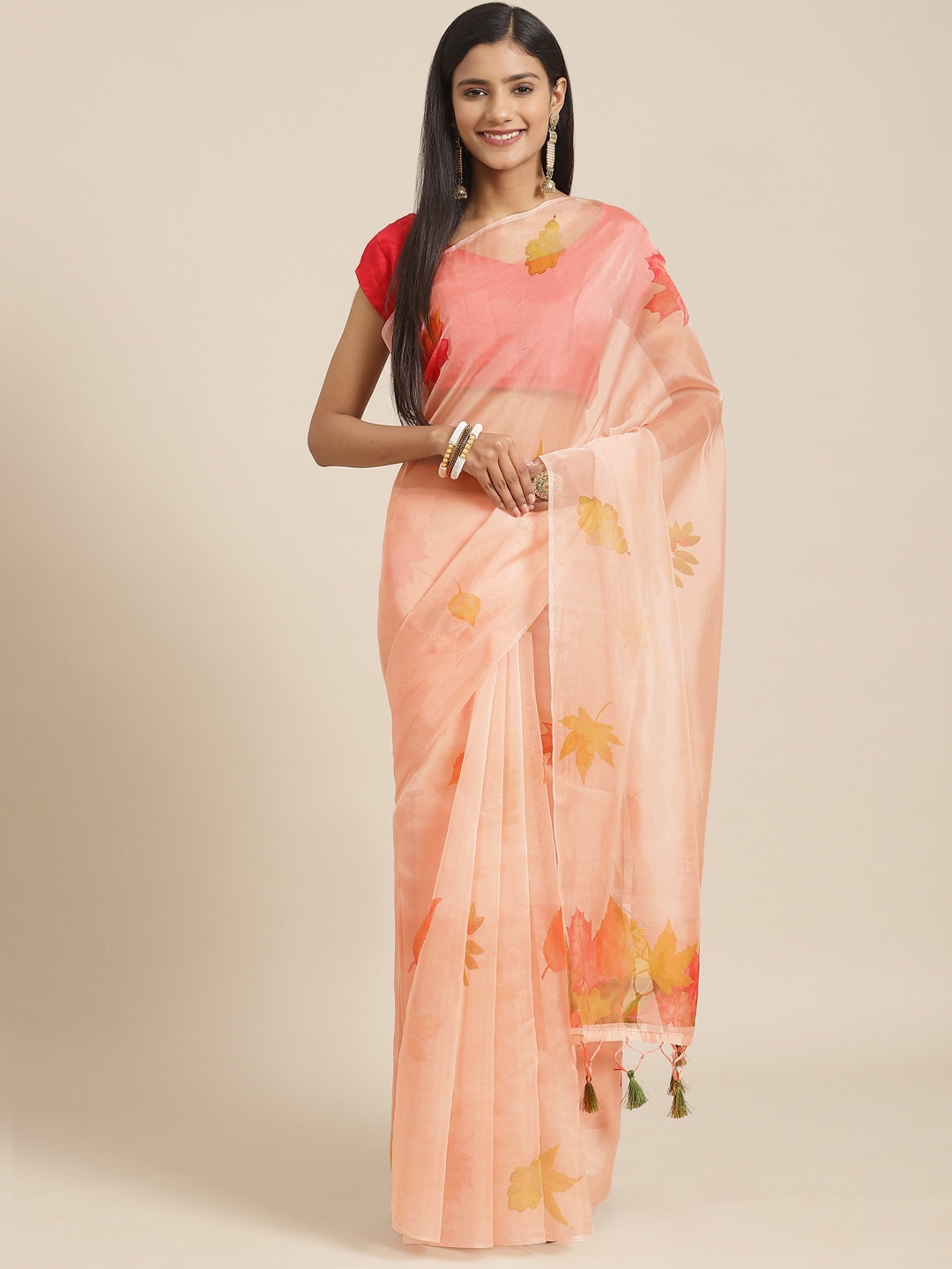 

Nanda Silk Mills Orange Printed Organza Saree