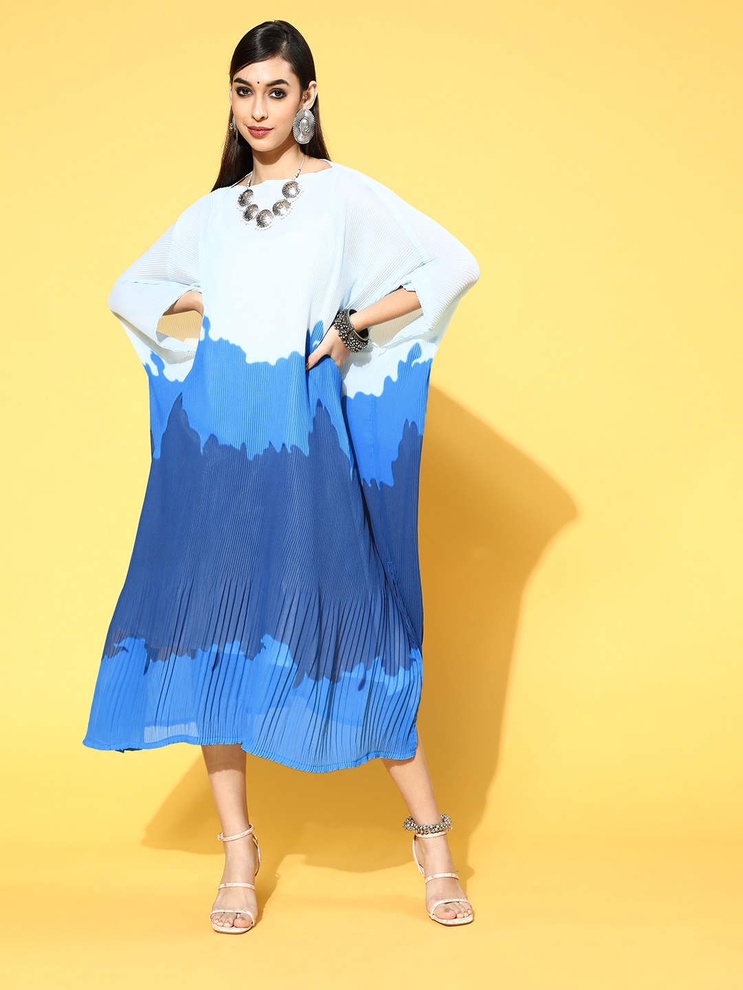 

Inddus Stunning Blue Self-Design Kaftan Dress